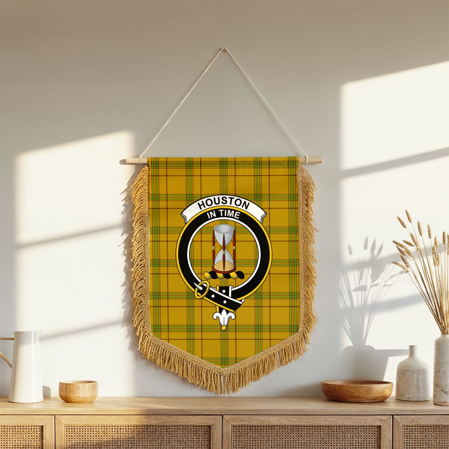 Houston Tartan Crest Wall Hanging Banner - Wood Pole