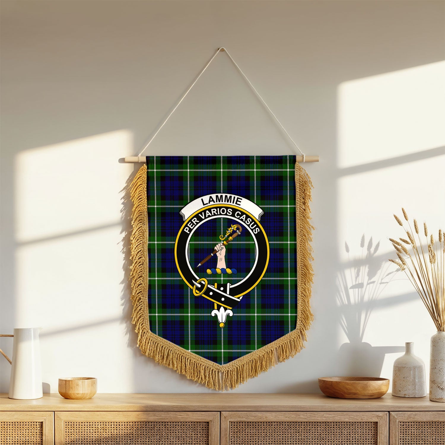 Lammie Tartan Crest Wall Hanging Banner - Wood Pole