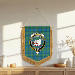 Lockhart Tartan Crest Wall Hanging Banner - Wood Pole
