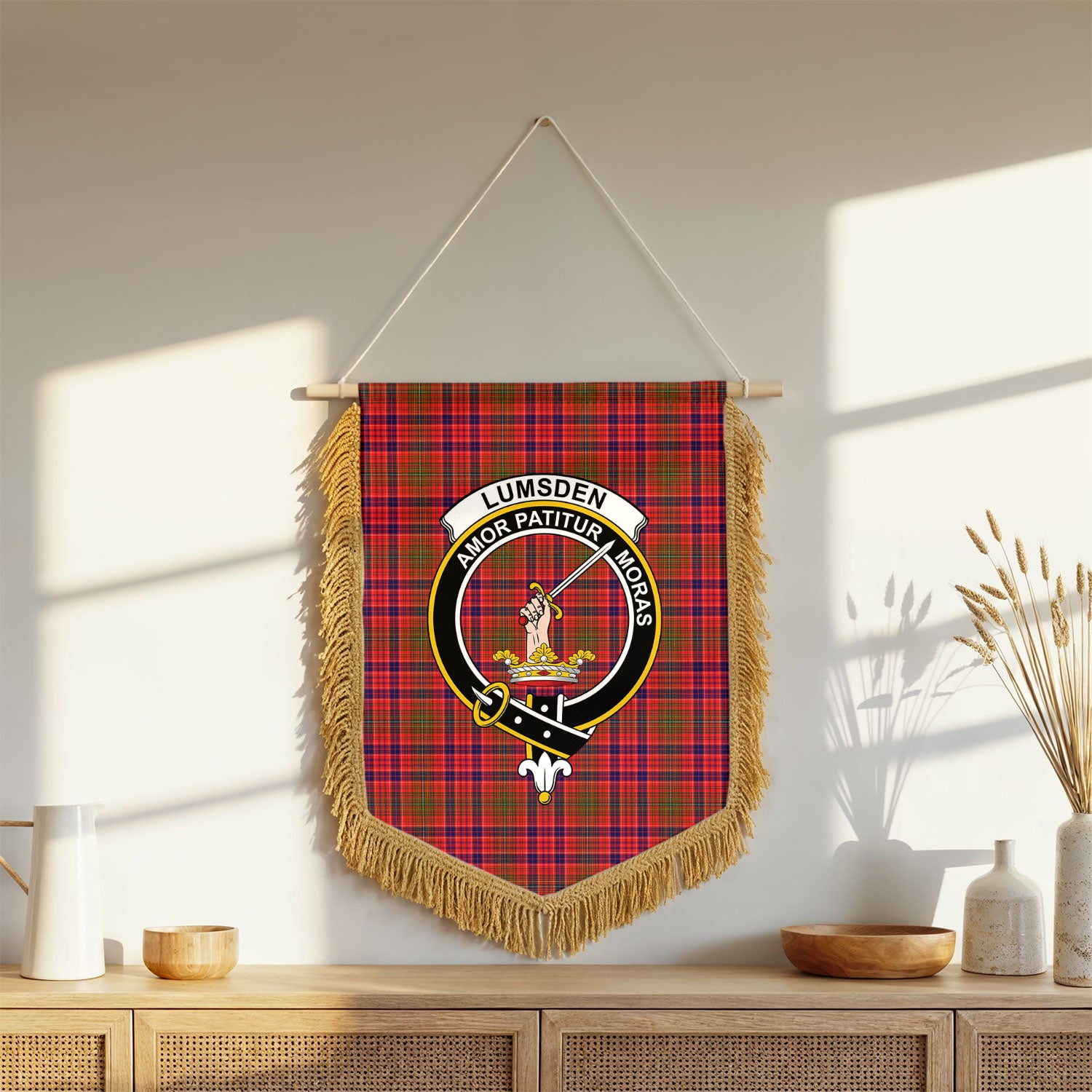 Lumsden Modern Tartan Crest Wall Hanging Banner - Wood Pole
