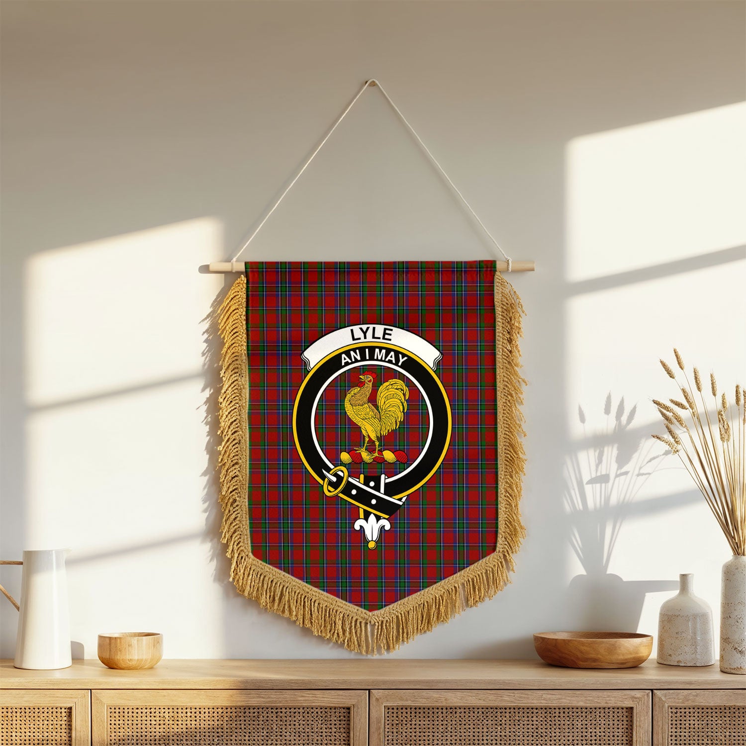 Lyle Tartan Crest Wall Hanging Banner - Wood Pole
