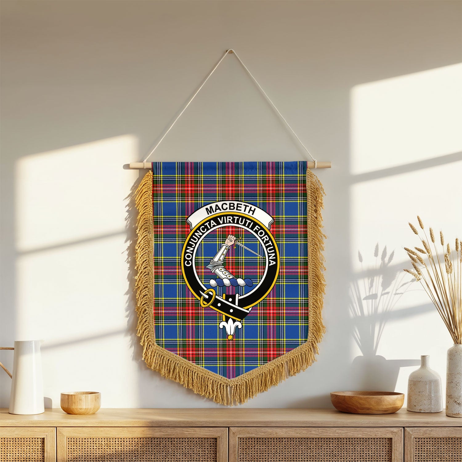 MacBeth Modern Tartan Crest Wall Hanging Banner - Wood Pole