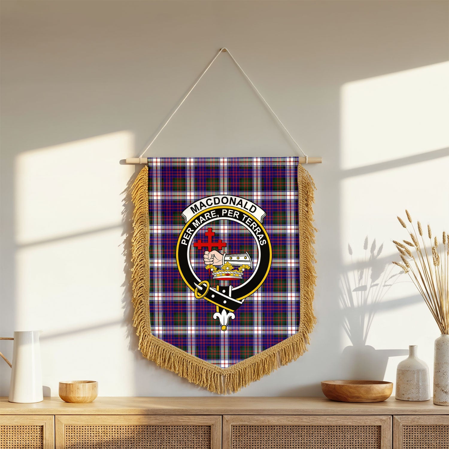 MacDonald Dress Modern Tartan Crest Wall Hanging Banner - Wood Pole