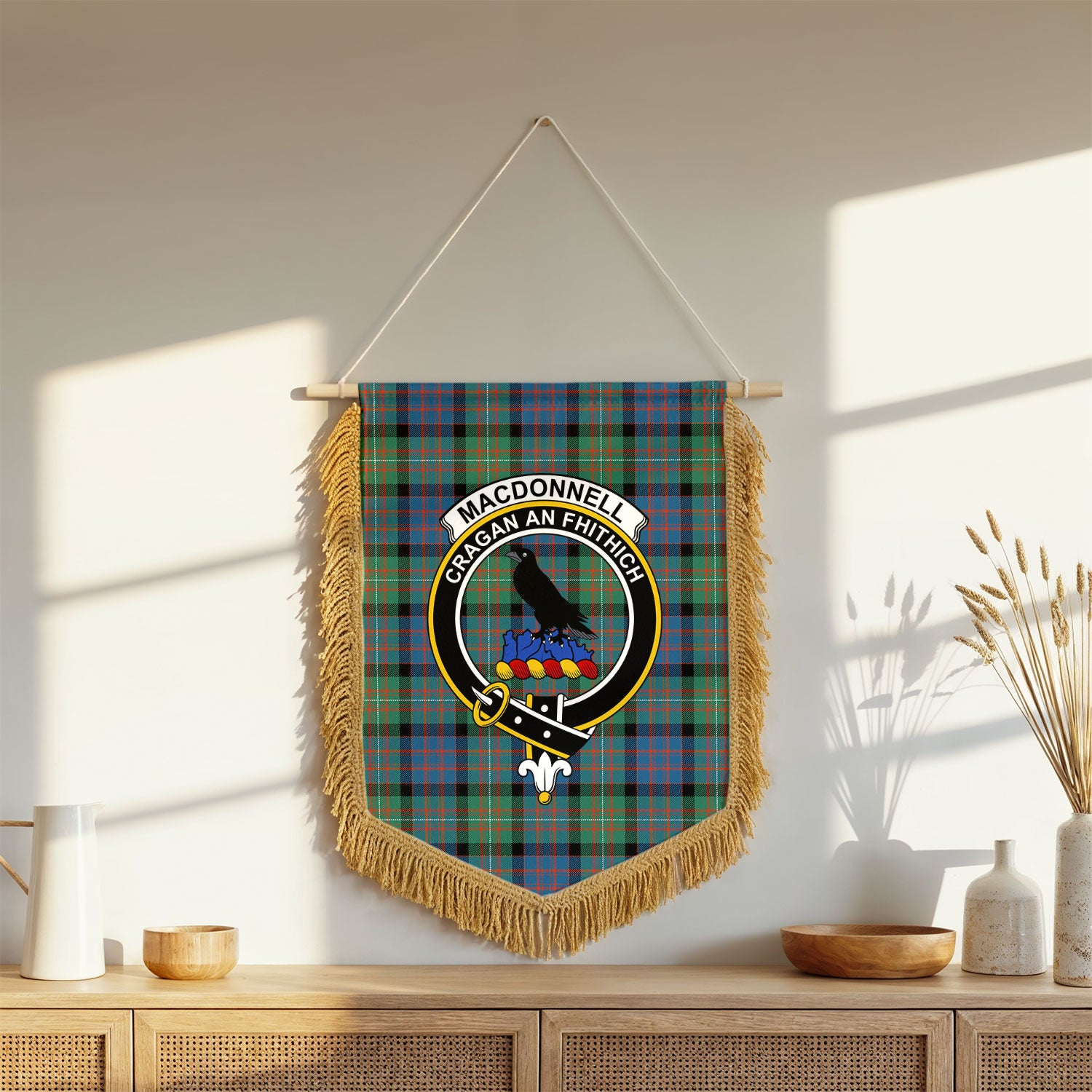 MacDonnell of Glengarry Ancient Tartan Crest Wall Hanging Banner - Wood Pole