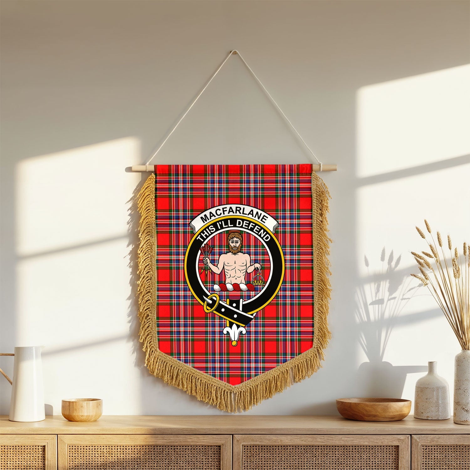 MacFarlane Modern Tartan Crest Wall Hanging Banner - Wood Pole