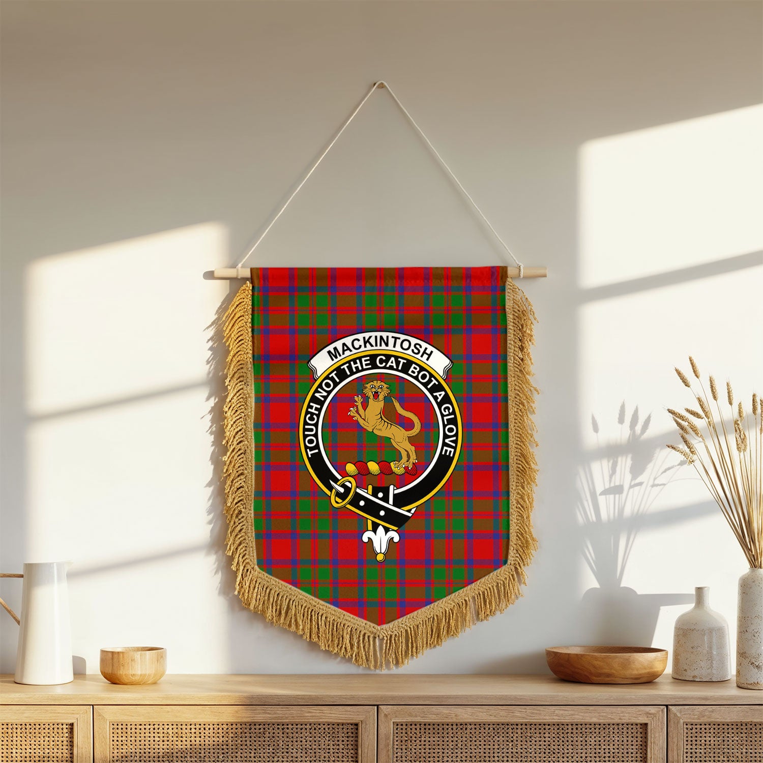 MacKintosh Modern Tartan Crest Wall Hanging Banner - Wood Pole