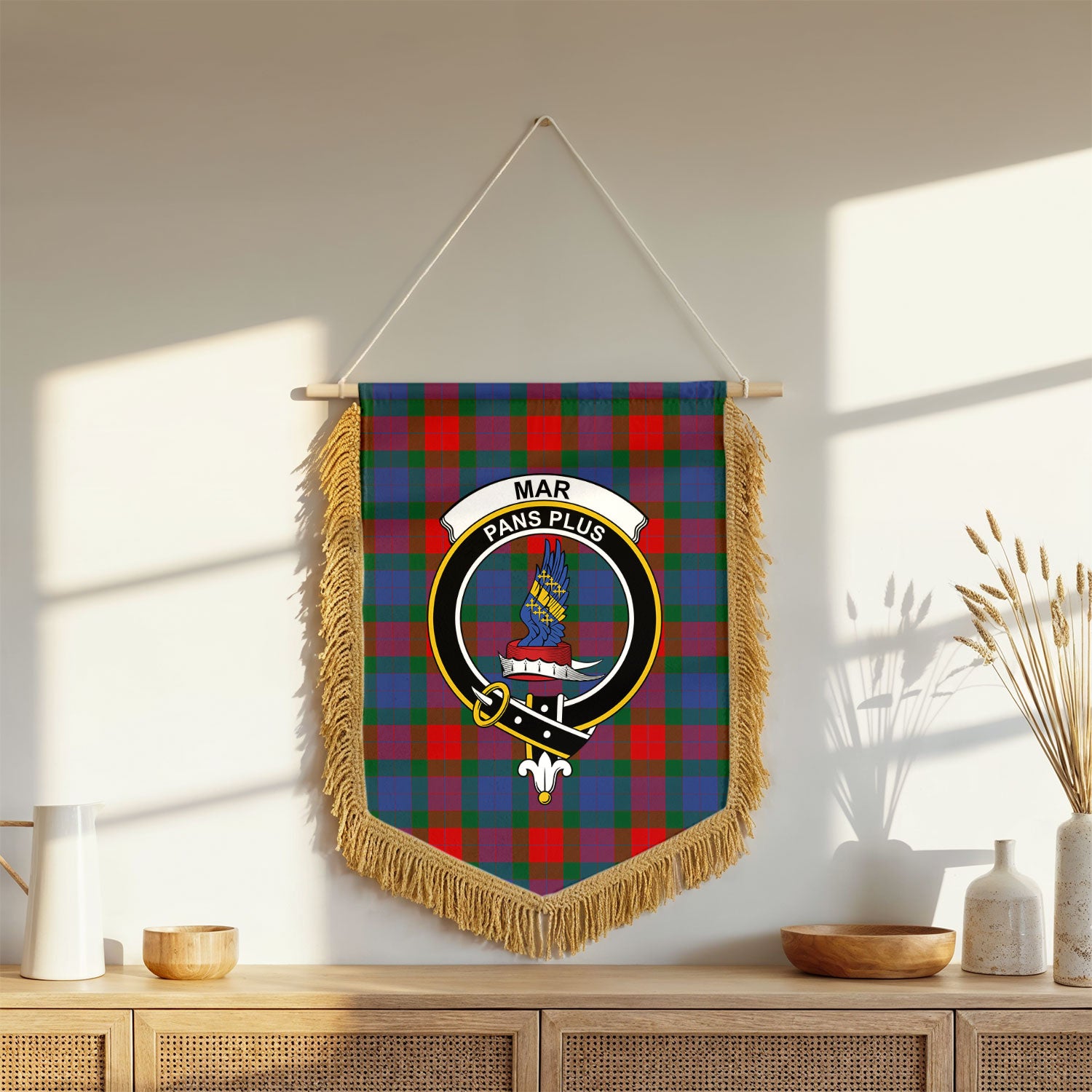 Mar Tartan Crest Wall Hanging Banner - Wood Pole