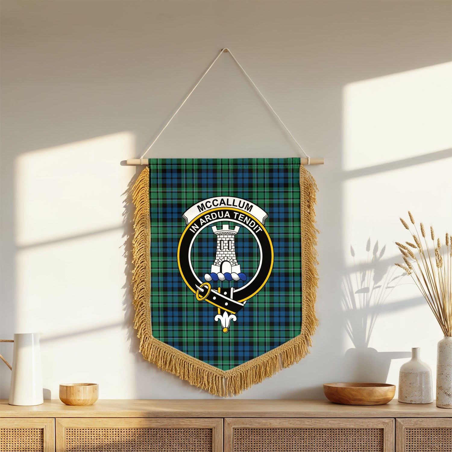 McCallum Ancient Tartan Crest Wall Hanging Banner - Wood Pole
