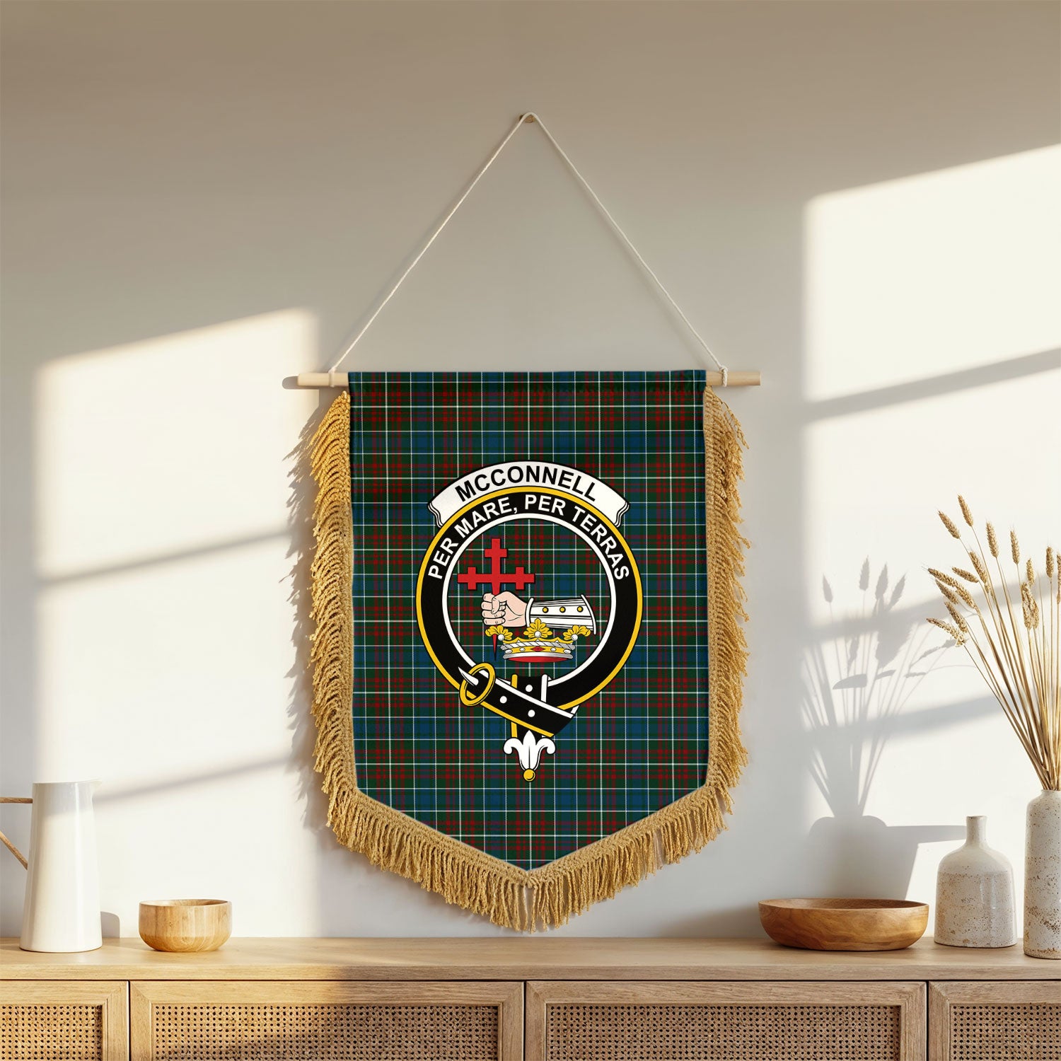 McConnell Tartan Crest Wall Hanging Banner - Wood Pole