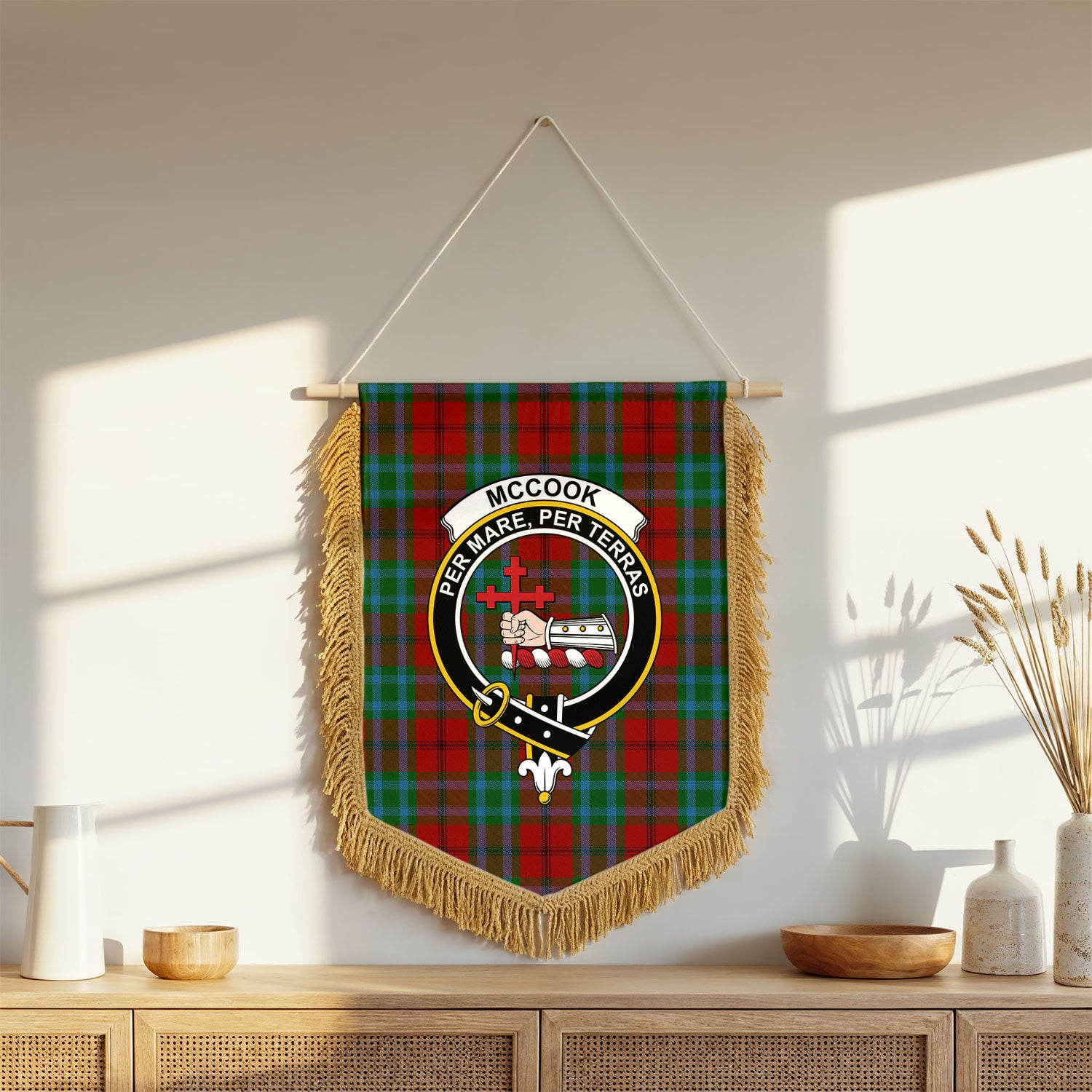 McCook Tartan Crest Wall Hanging Banner - Wood Pole