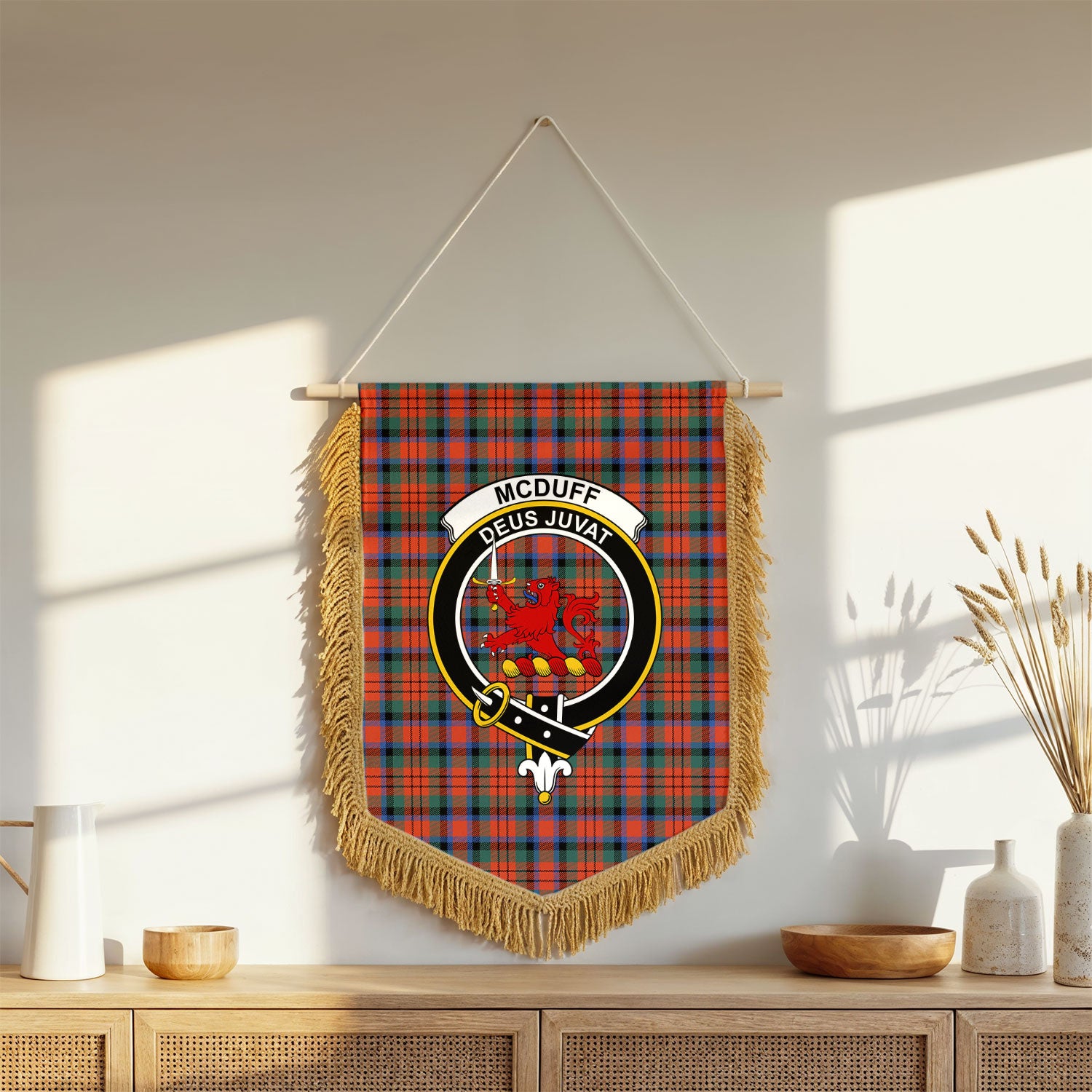 McDuff Ancient Tartan Crest Wall Hanging Banner - Wood Pole