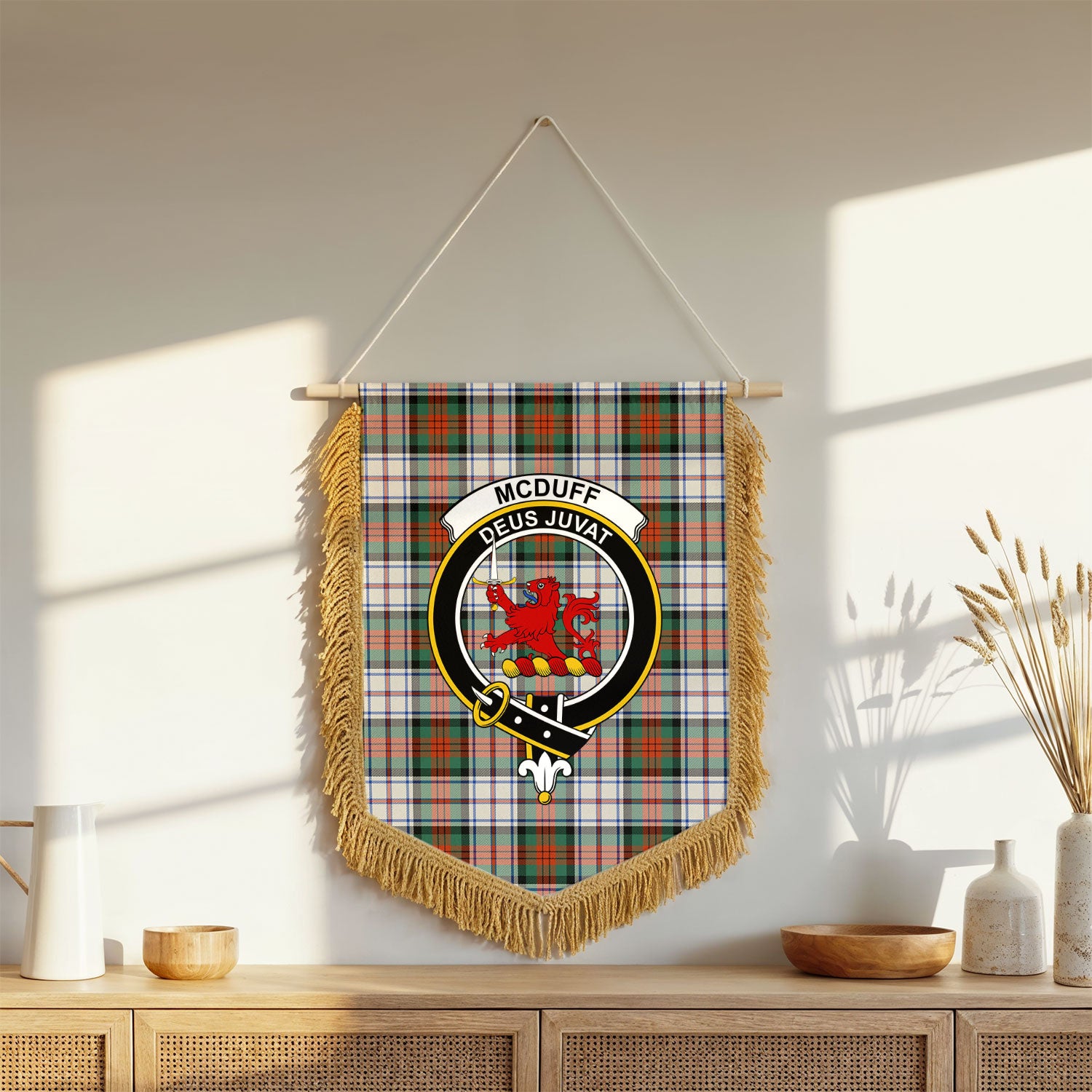 McDuff Dress Ancient Tartan Crest Wall Hanging Banner - Wood Pole