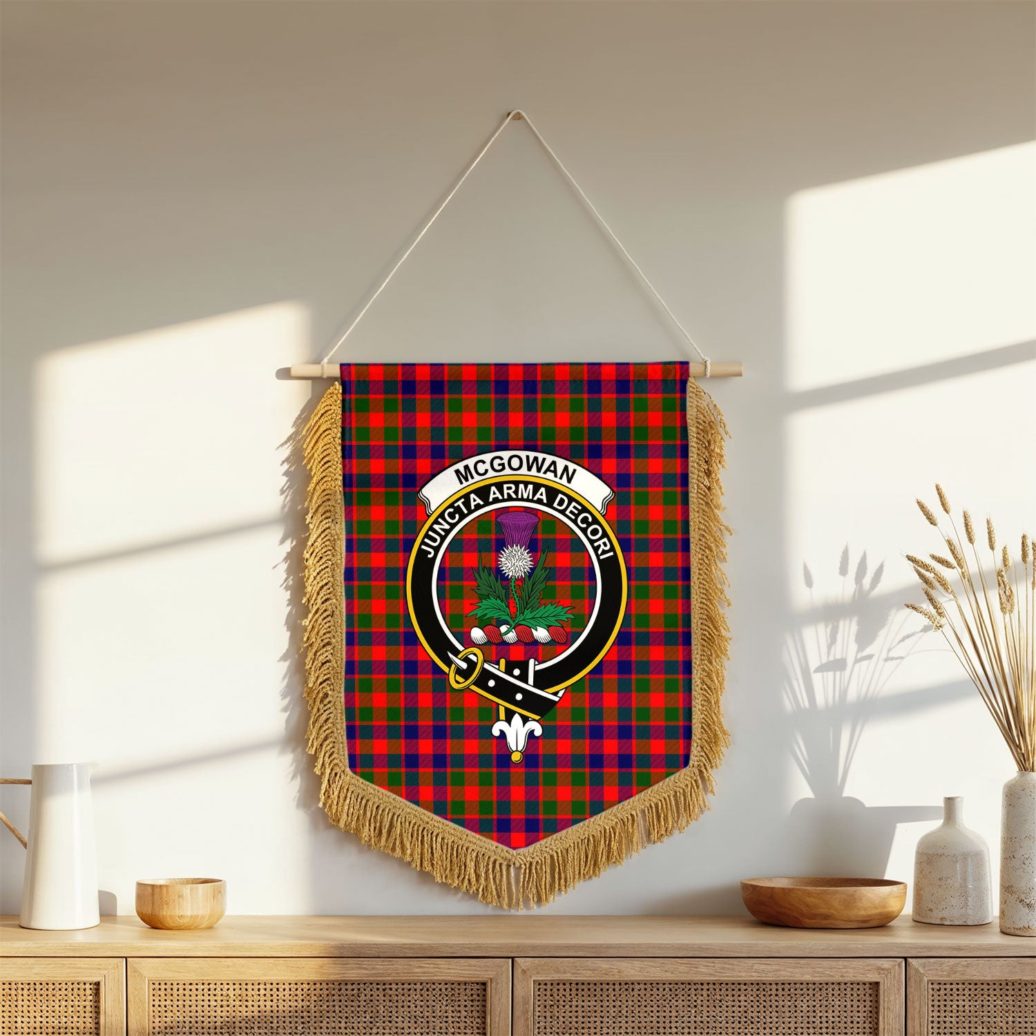 McGowan Tartan Crest Wall Hanging Banner - Wood Pole