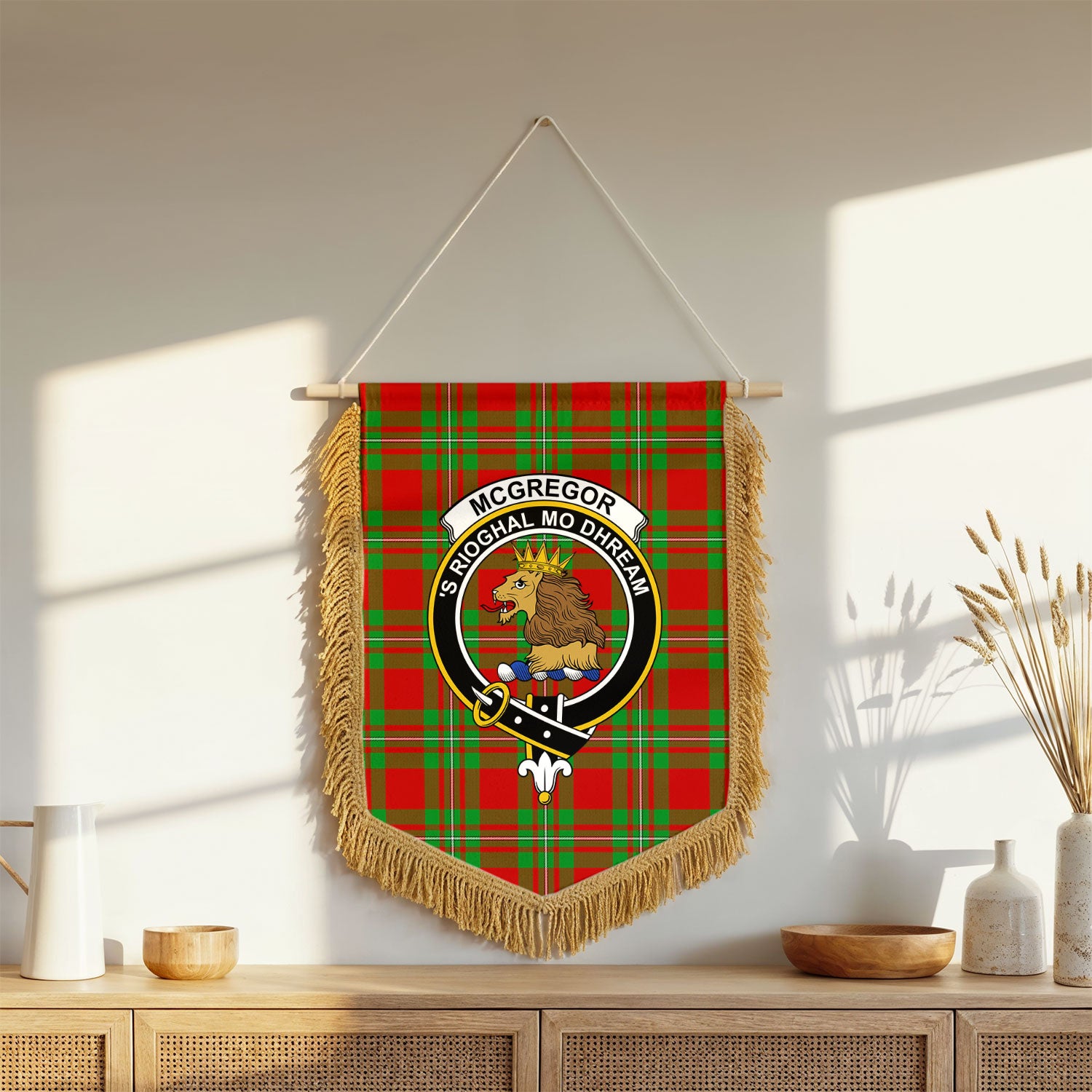 McGregor Modern Tartan Crest Wall Hanging Banner - Wood Pole