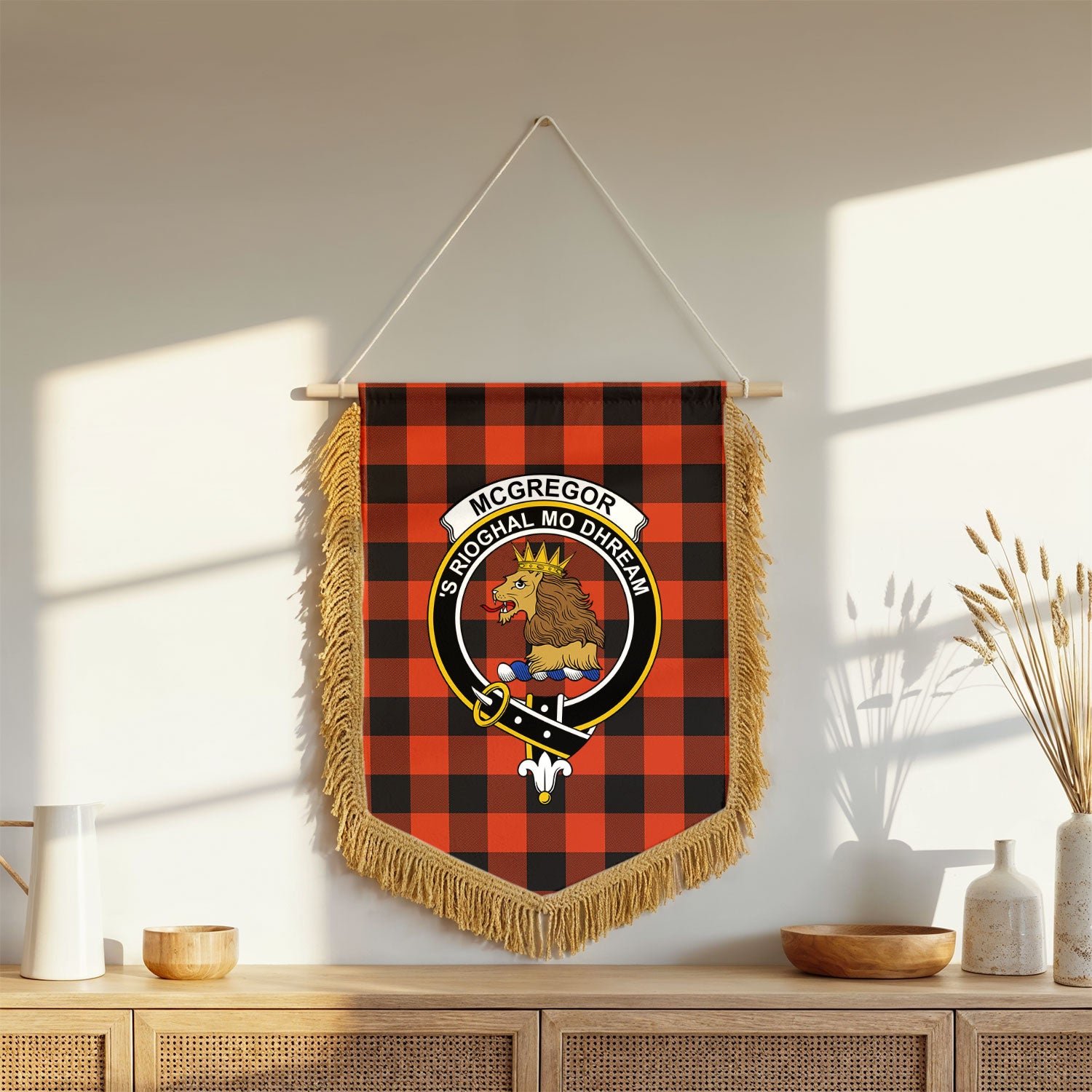 McGregor Rob Roy Ancient Tartan Crest Wall Hanging Banner - Wood Pole