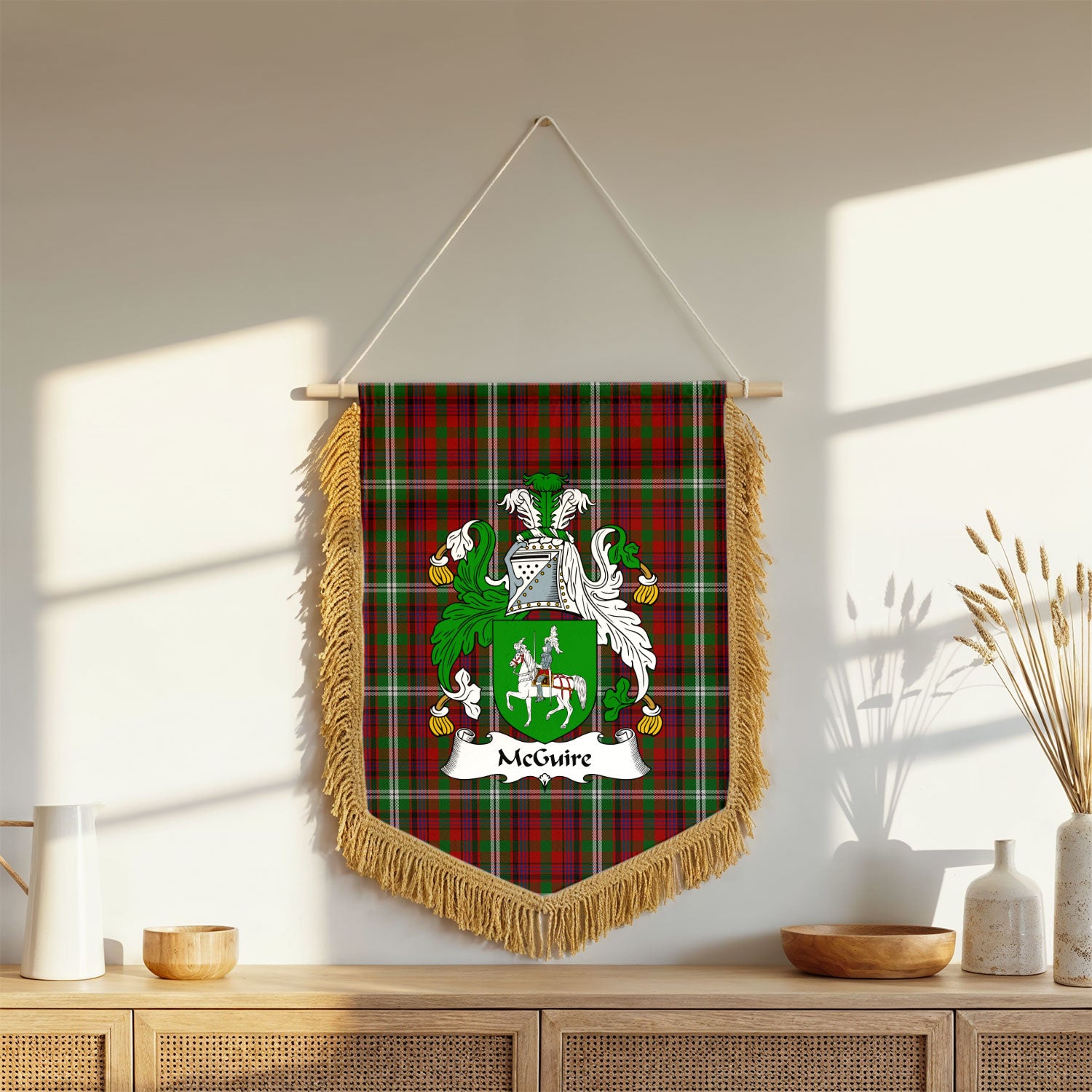 McGuire Tartan Coat Of Arms Wall Hanging Banner - Wood Pole