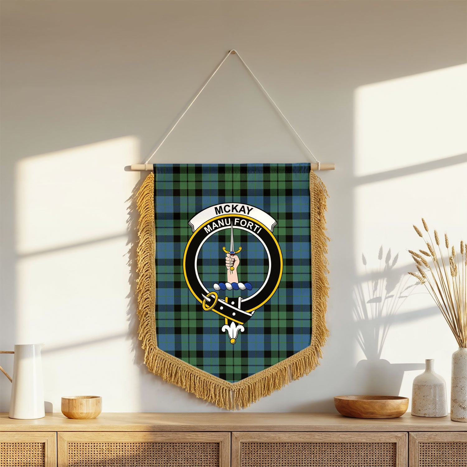 McKay Ancient Tartan Crest Wall Hanging Banner - Wood Pole