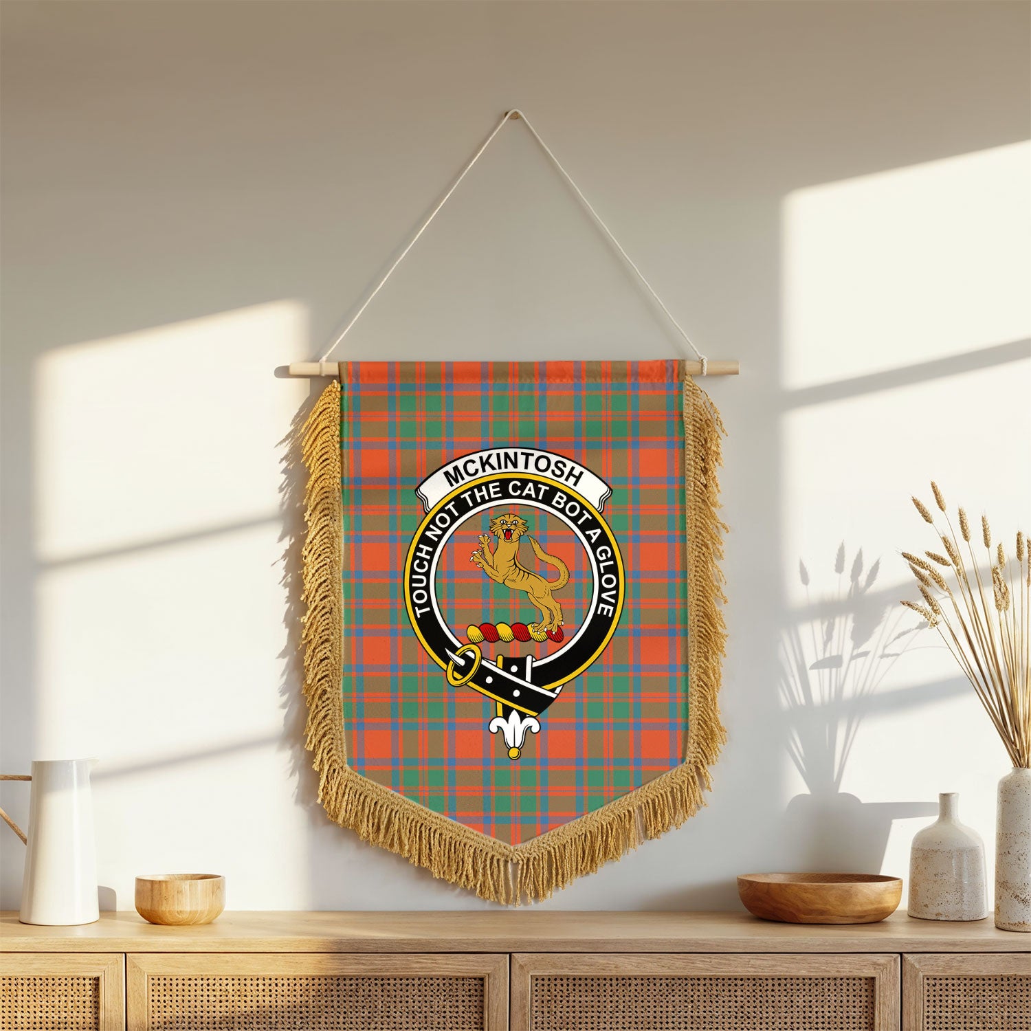 McKintosh Ancient Tartan Crest Wall Hanging Banner - Wood Pole