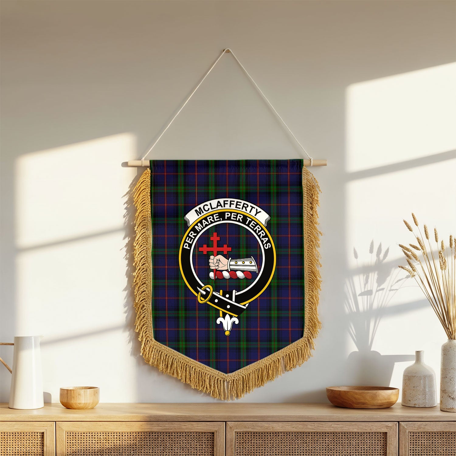 McLafferty Tartan Crest Wall Hanging Banner - Wood Pole