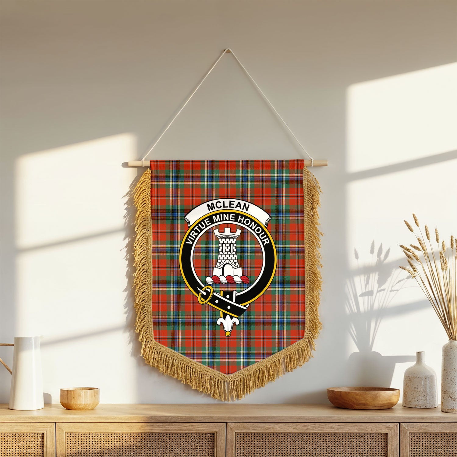 McLean of Duart Ancient Tartan Crest Wall Hanging Banner - Wood Pole