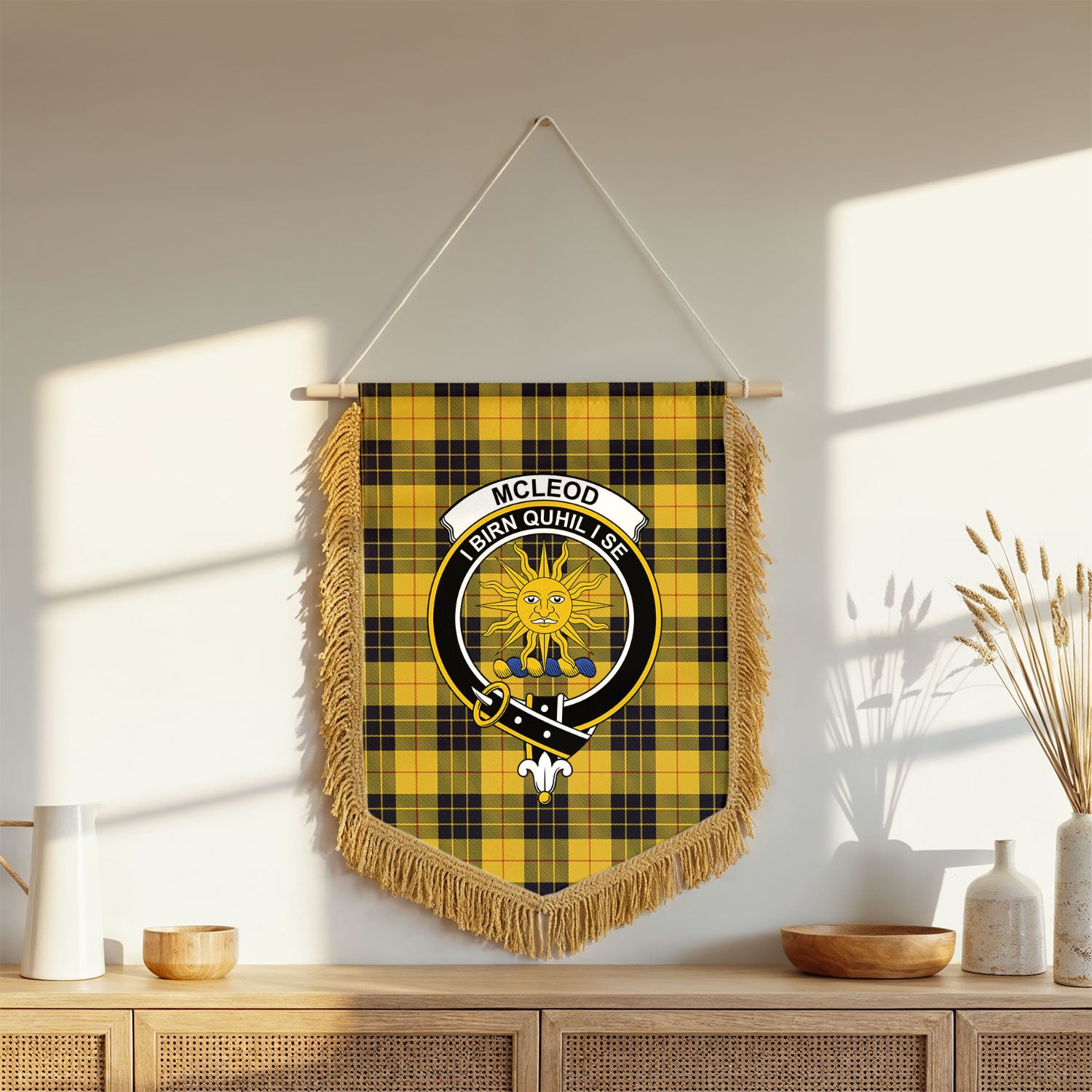 McLeod of Lewis Ancient Tartan Crest Wall Hanging Banner - Wood Pole