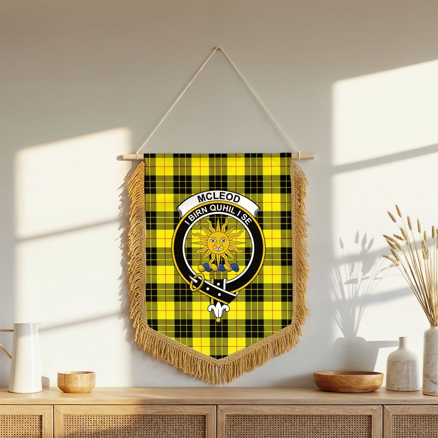 McLeod of Lewis Modern Tartan Crest Wall Hanging Banner - Wood Pole