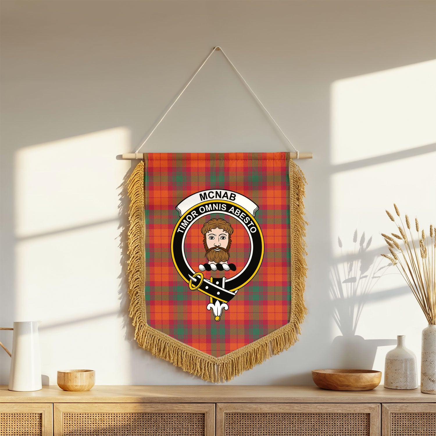 McNab Ancient Tartan Crest Wall Hanging Banner - Wood Pole