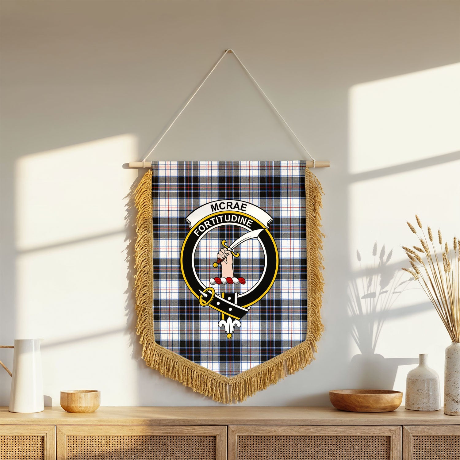 McRae Dress Modern Tartan Crest Wall Hanging Banner - Wood Pole