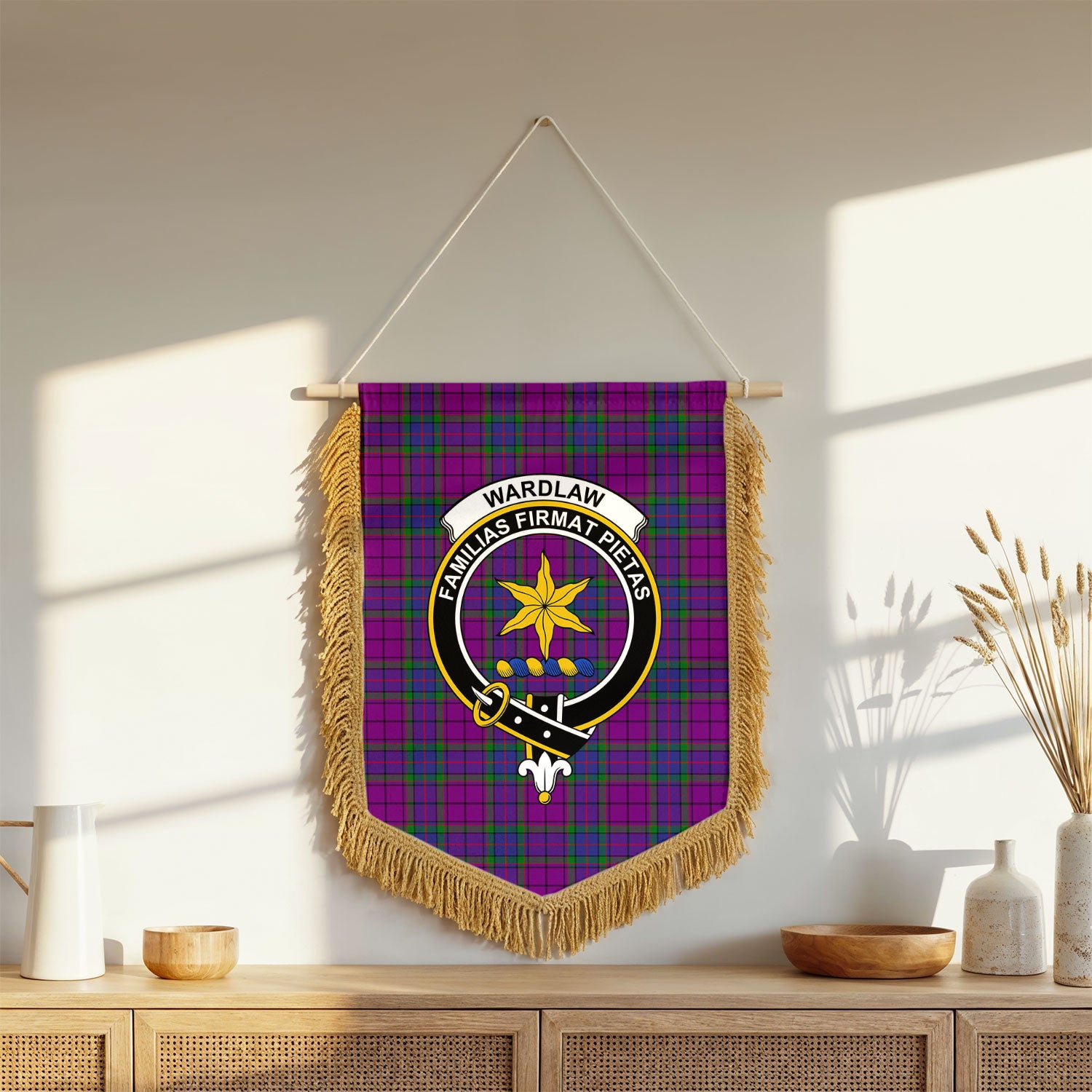 Wardlaw Modern Tartan Crest Wall Hanging Banner - Wood Pole