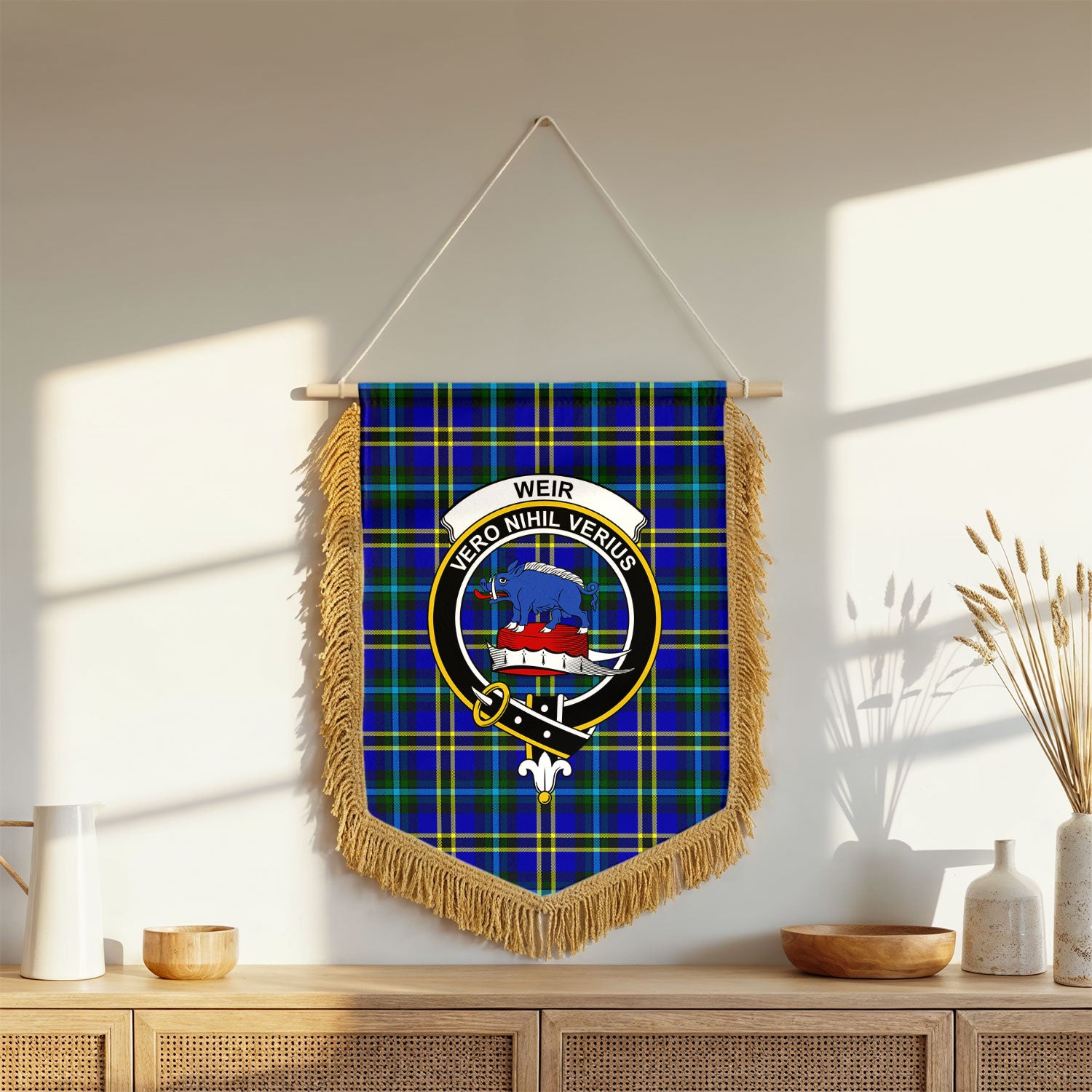 Weir Modern Tartan Crest Wall Hanging Banner - Wood Pole