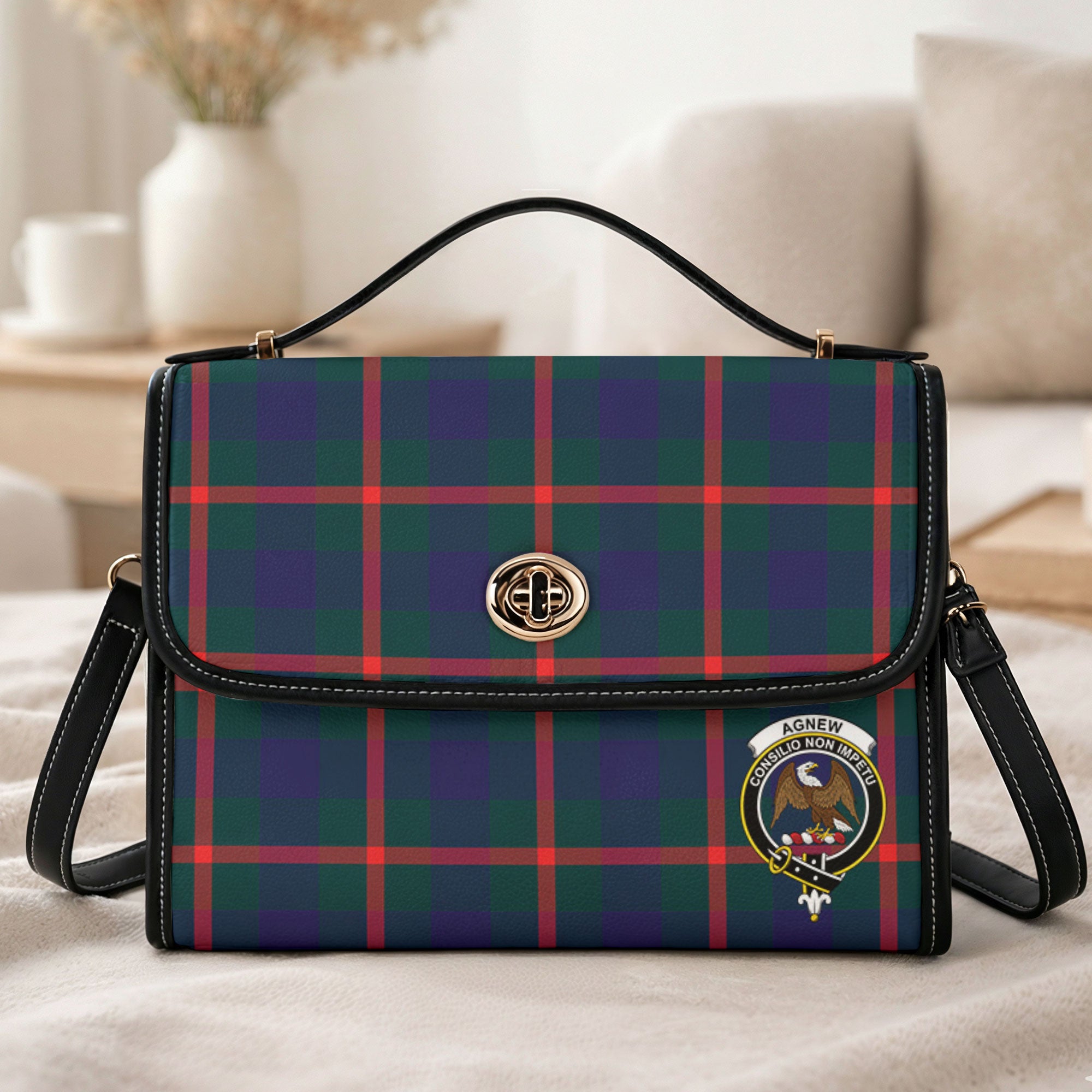 Agnew Modern Tartan Crest Satchel Bag