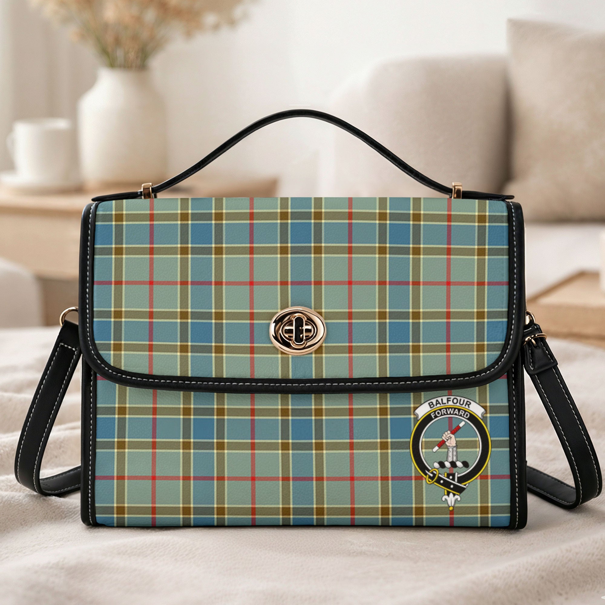 Balfour Blue Tartan Crest Satchel Bag