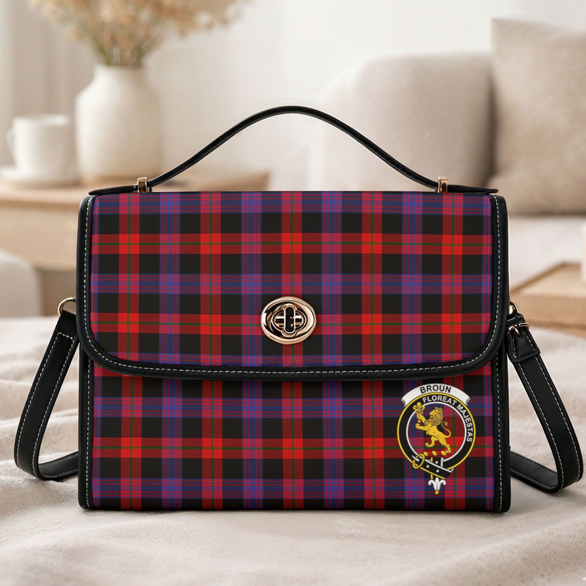 Broun Modern Tartan Crest Satchel Bag