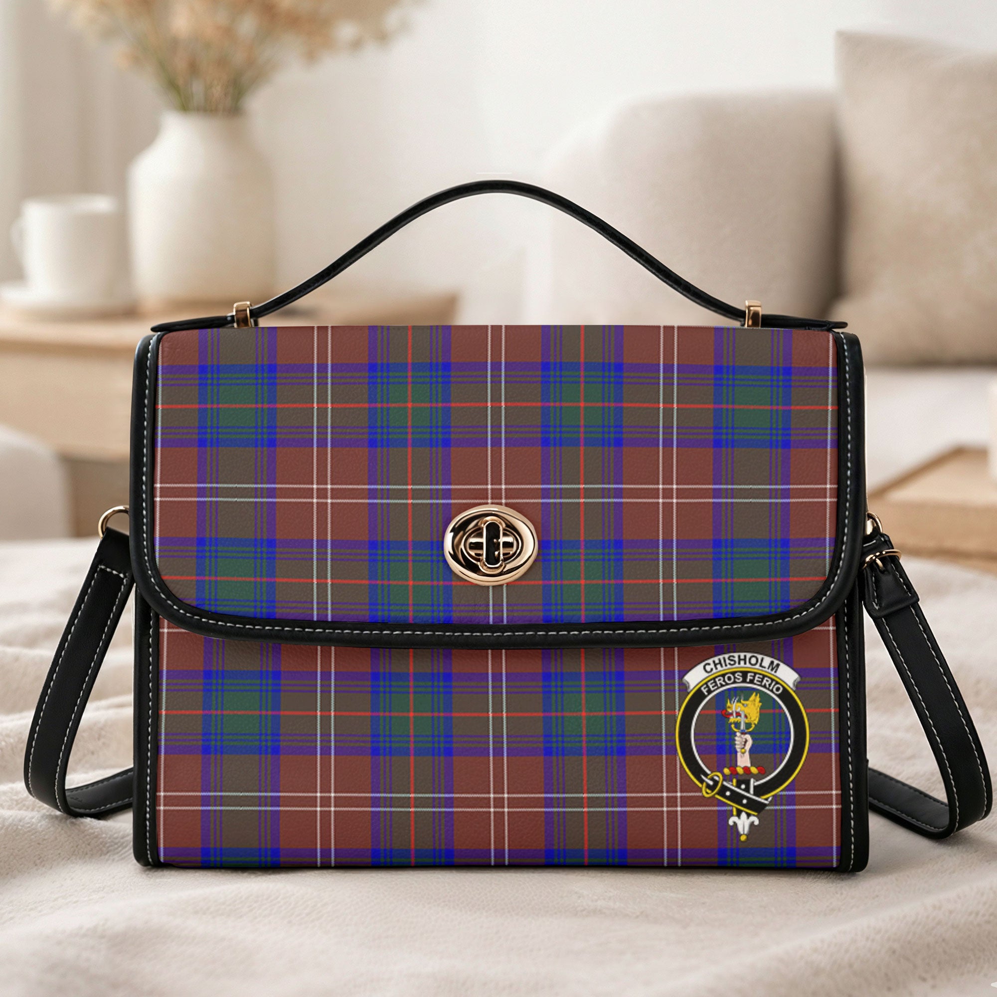 Chisholm Hunting Modern Tartan Crest Satchel Bag