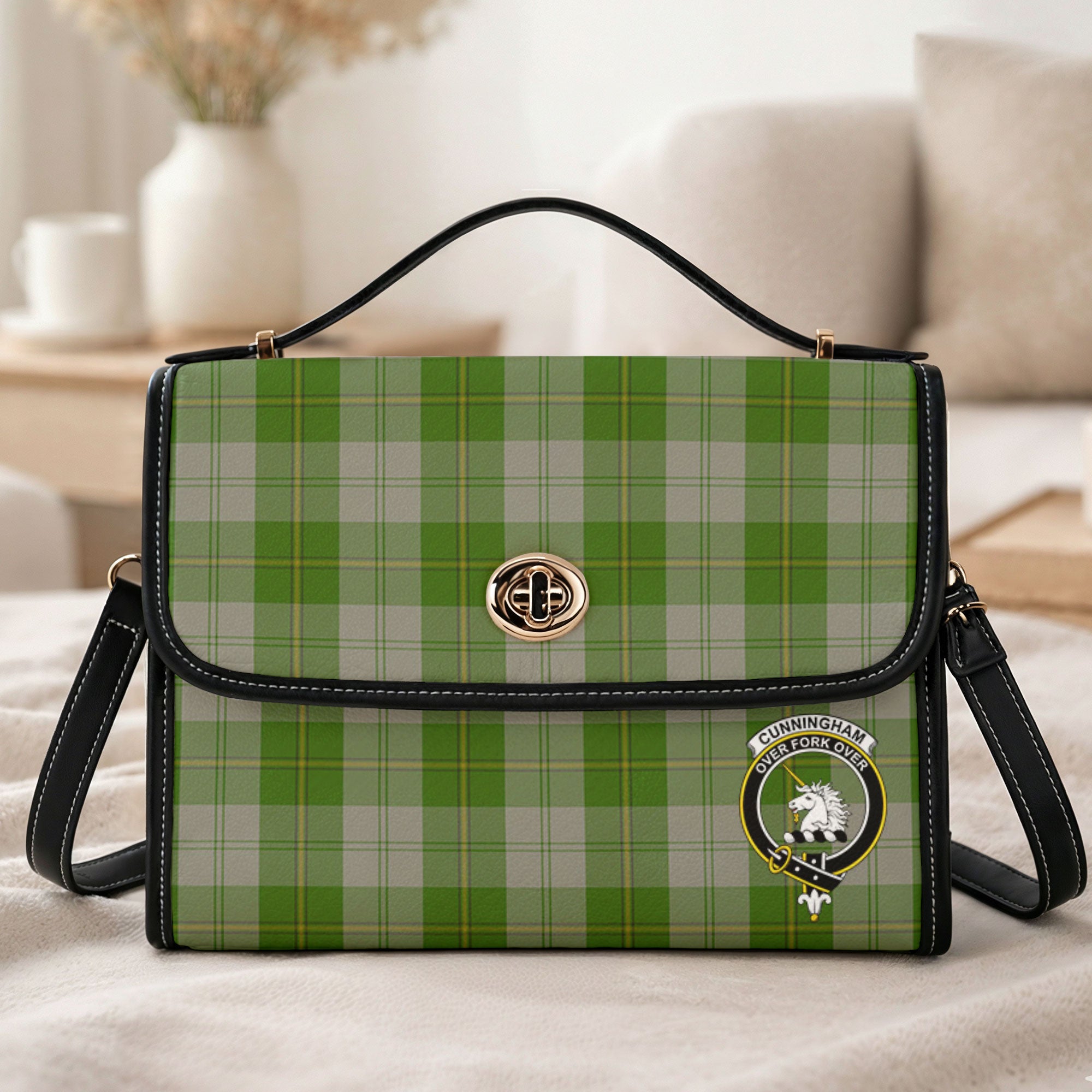 Cunningham Dress Green Dancers Tartan Crest Satchel Bag