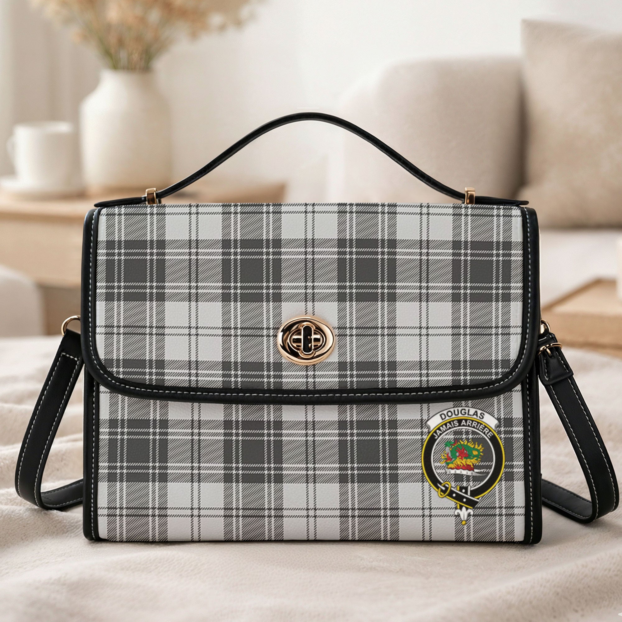 Douglas Grey Modern Tartan Crest Satchel Bag