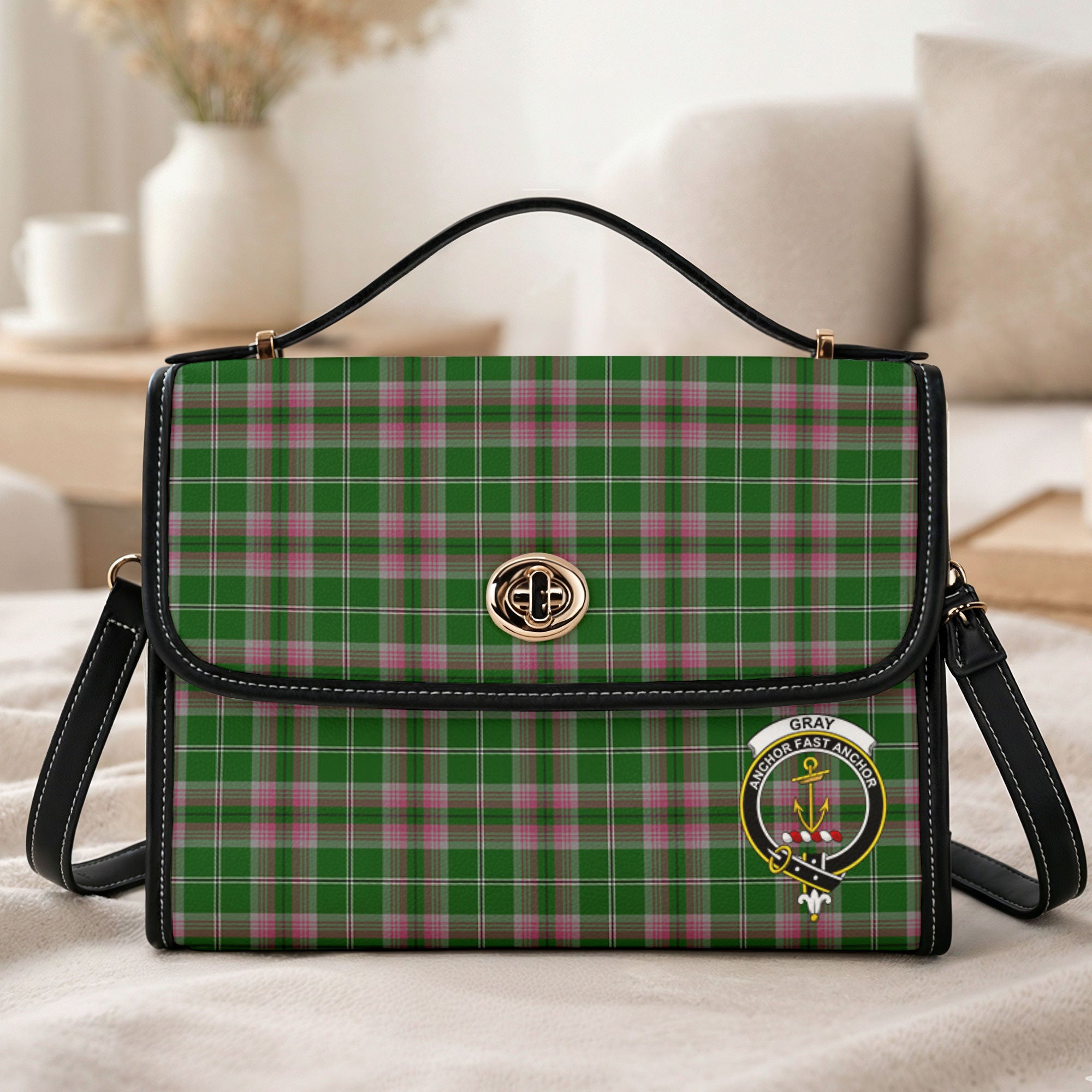 Gray Hunting Tartan Crest Satchel Bag