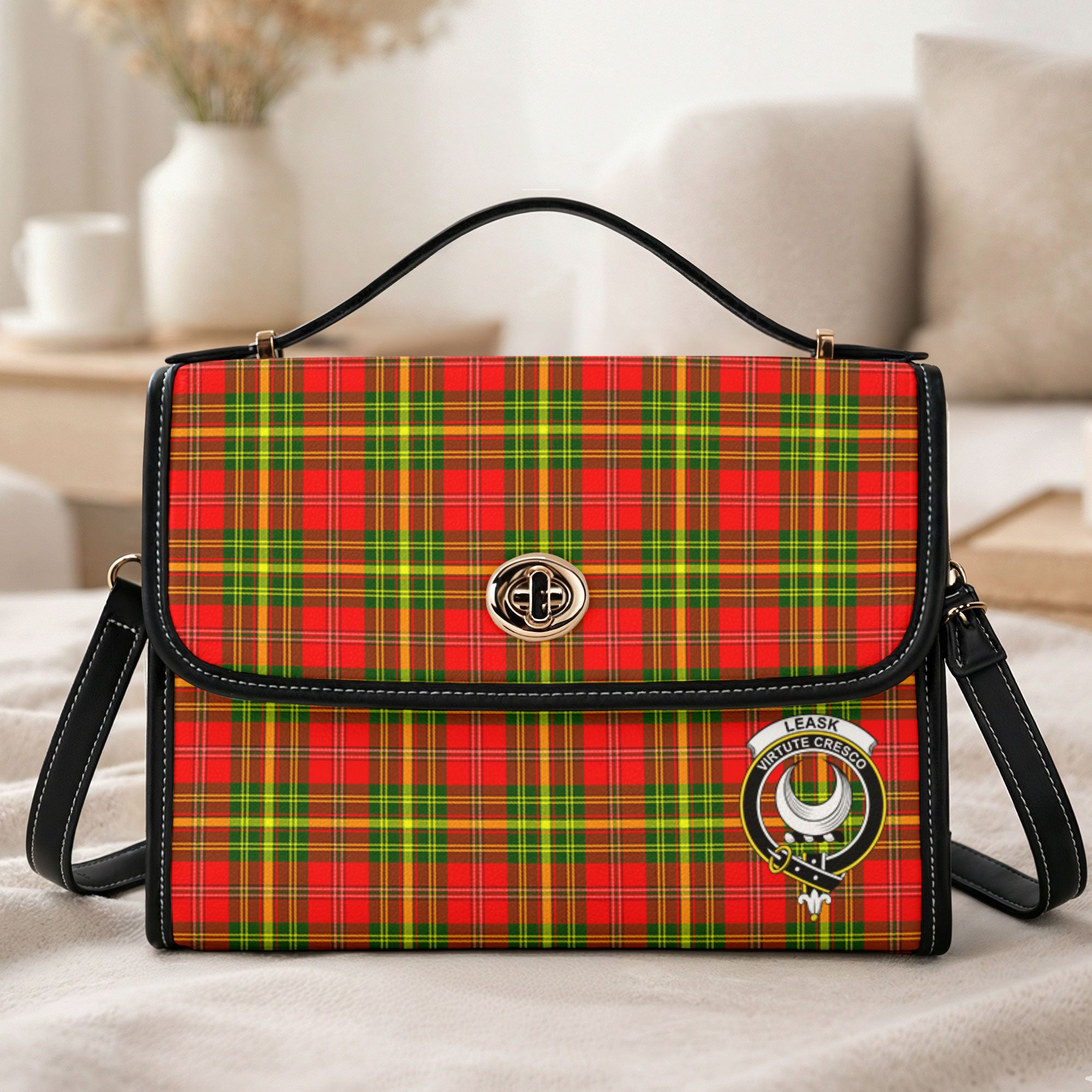 Leask Tartan Crest Satchel Bag