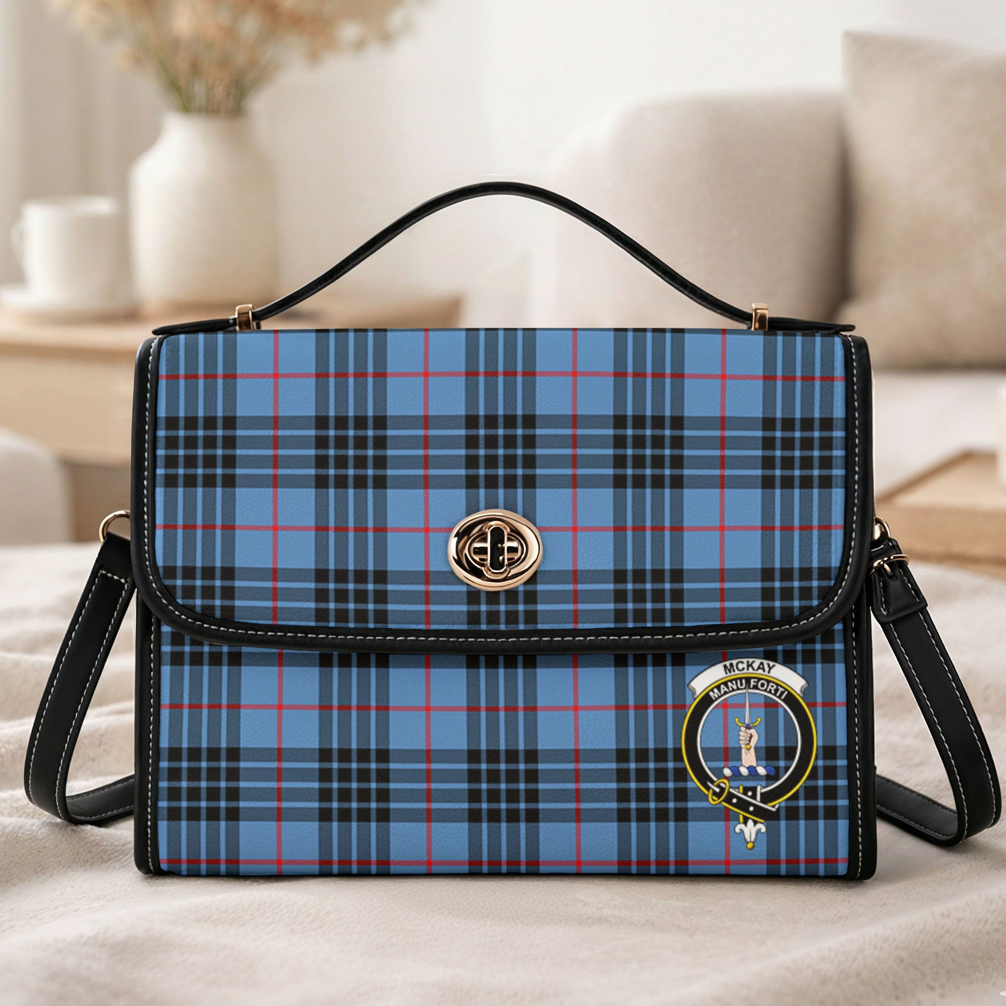 McKay Blue Tartan Crest Satchel Bag