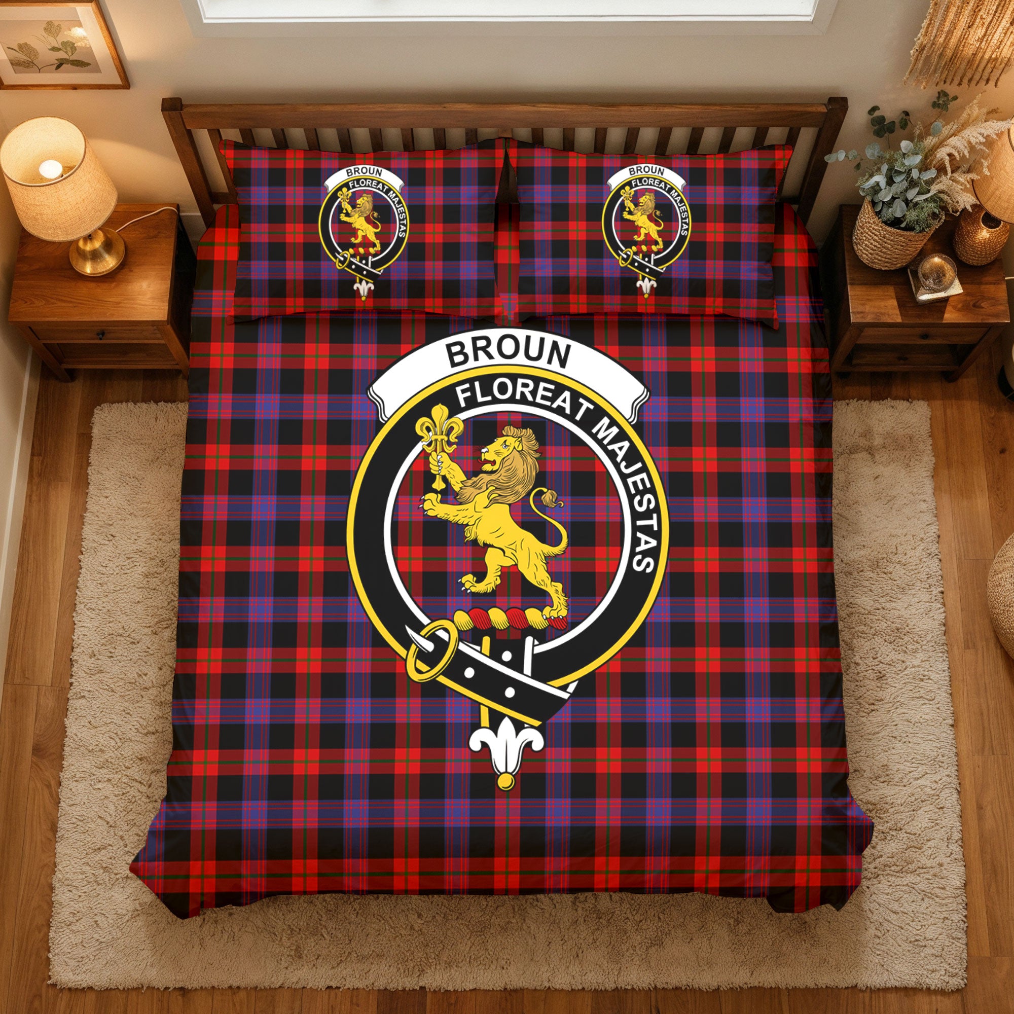 Broun Modern Tartan Crest Bedding Set