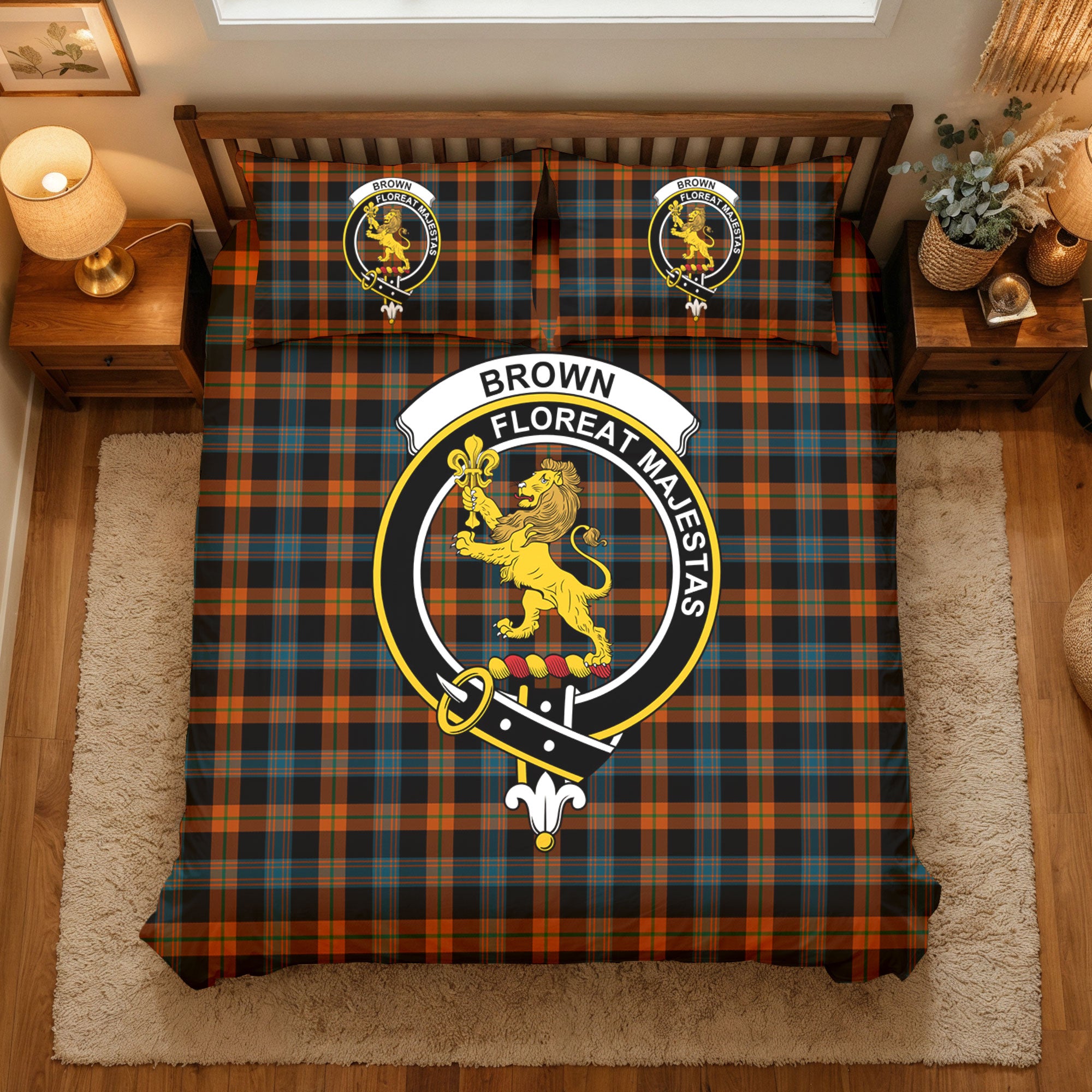 Brown Ancient Tartan Crest Bedding Set
