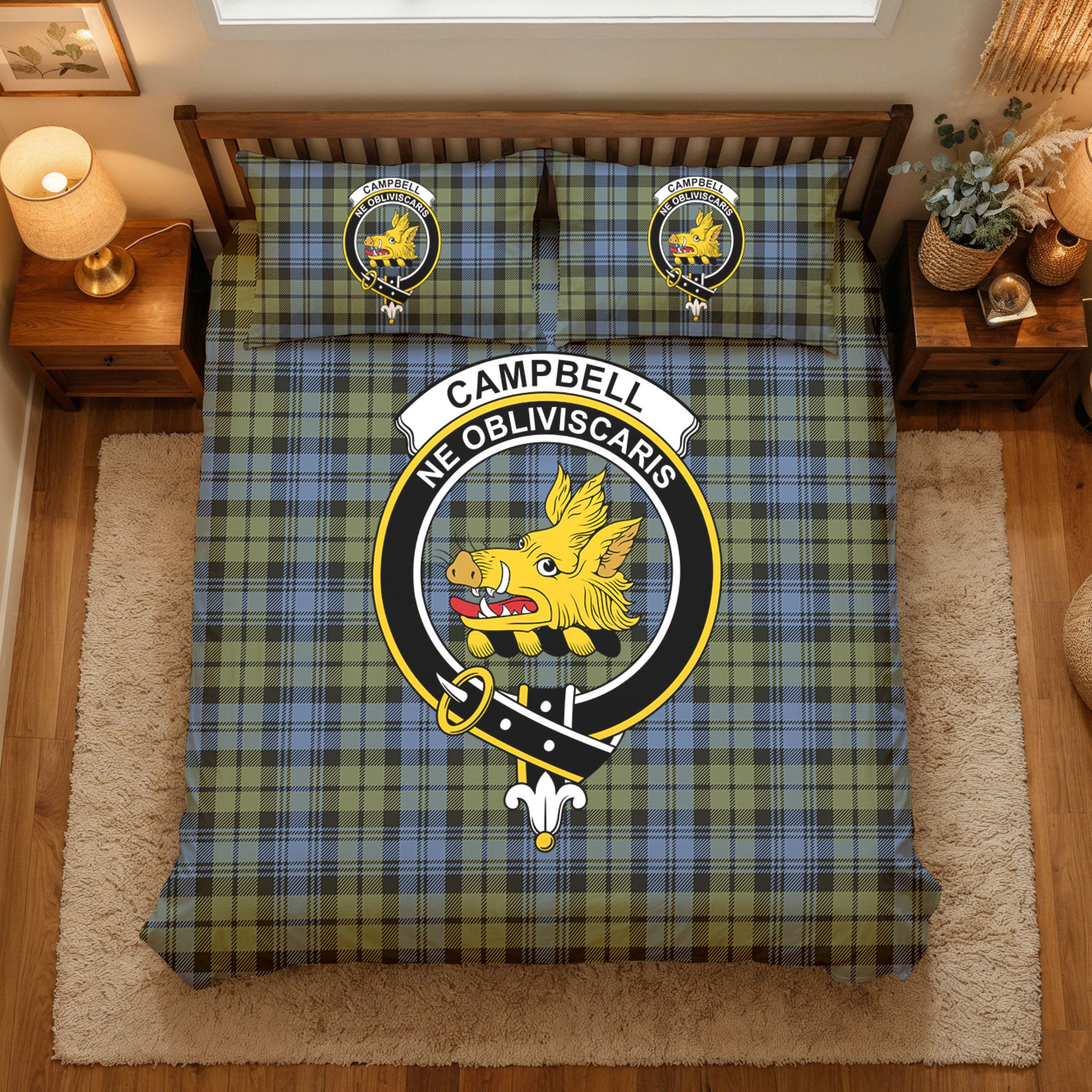 Campbell Faded Tartan Crest Bedding Set