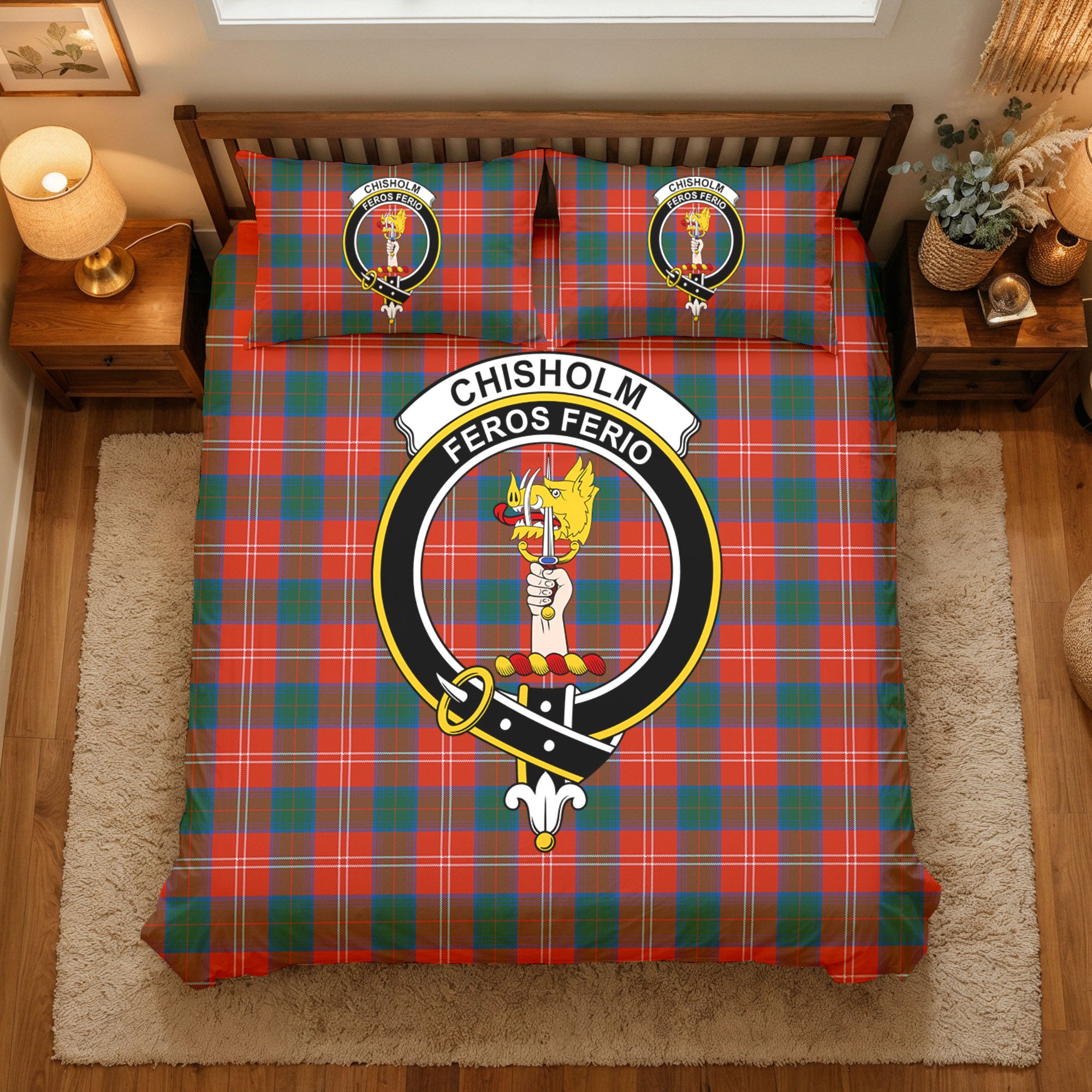 Chisholm Ancient Tartan Crest Bedding Set