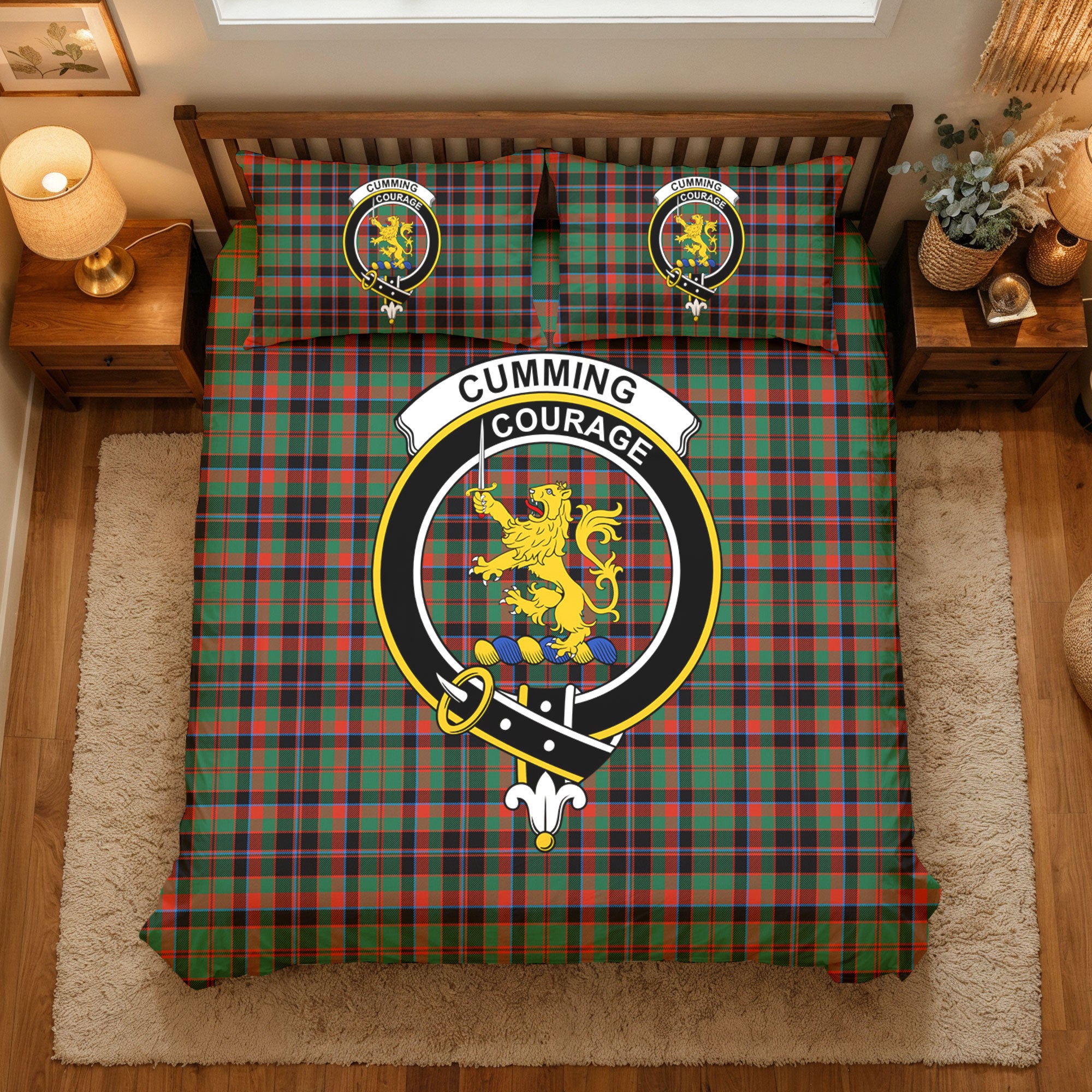 Cumming Hunting Ancient Tartan Crest Bedding Set