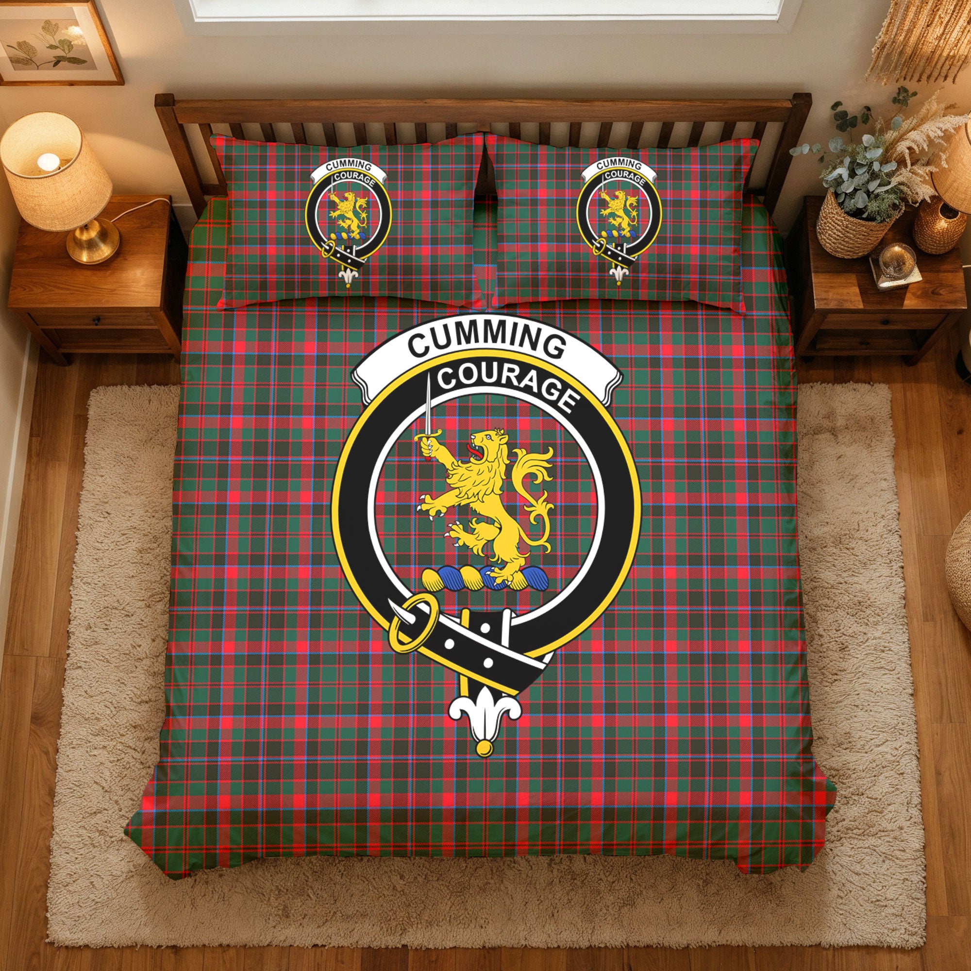 Cumming Hunting Modern Tartan Crest Bedding Set