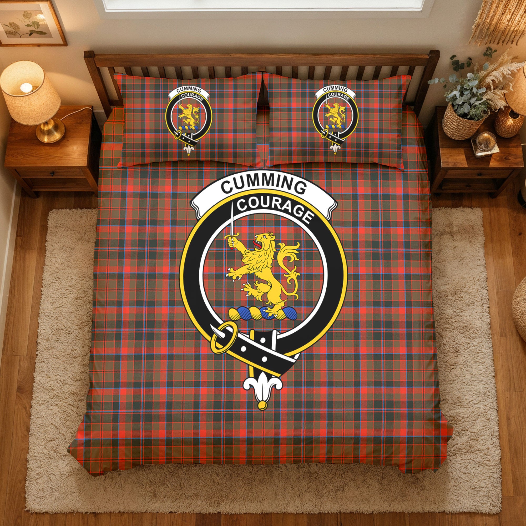 Cumming Hunting Weathered Tartan Crest Bedding Set