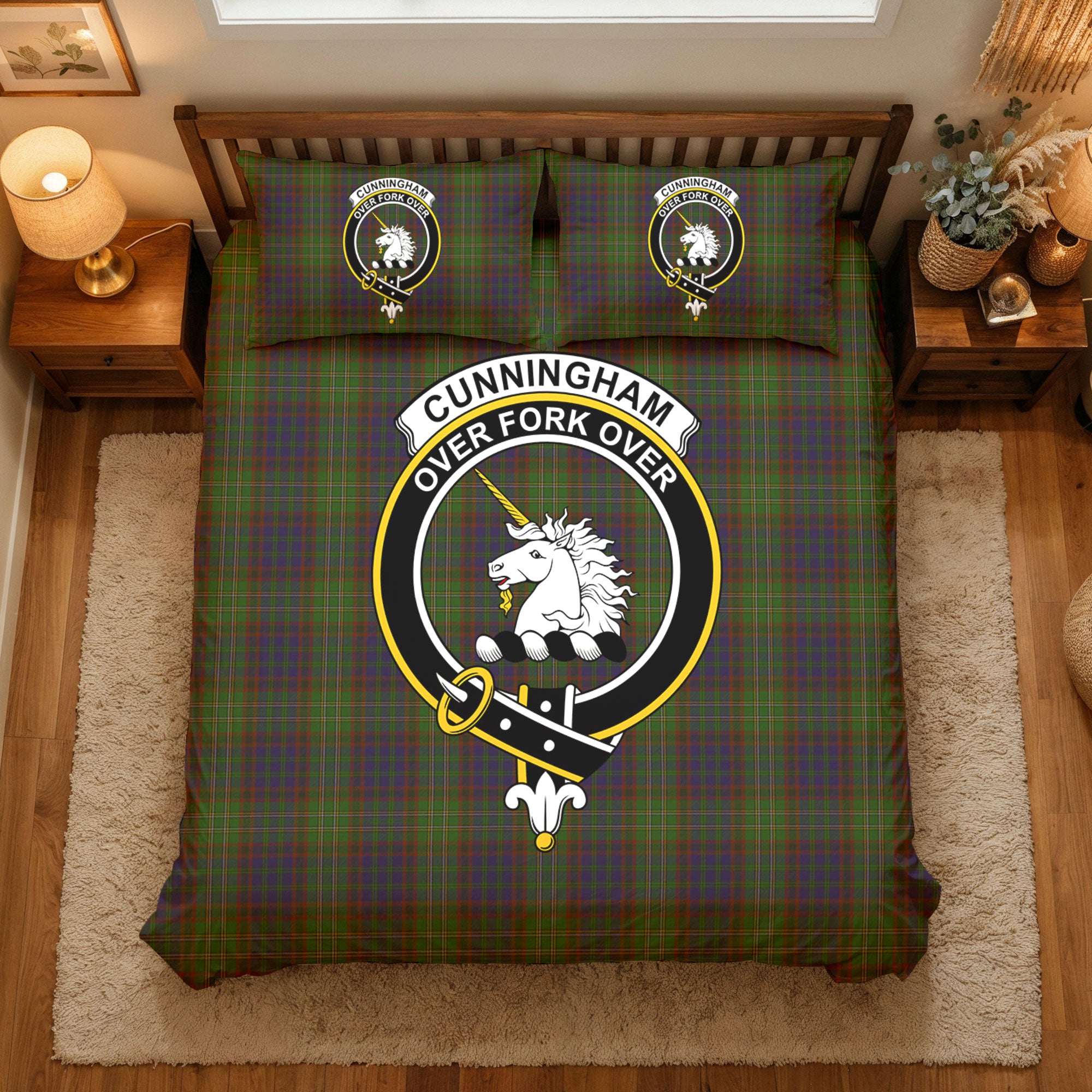 Cunningham Hunting Modern Tartan Crest Bedding Set