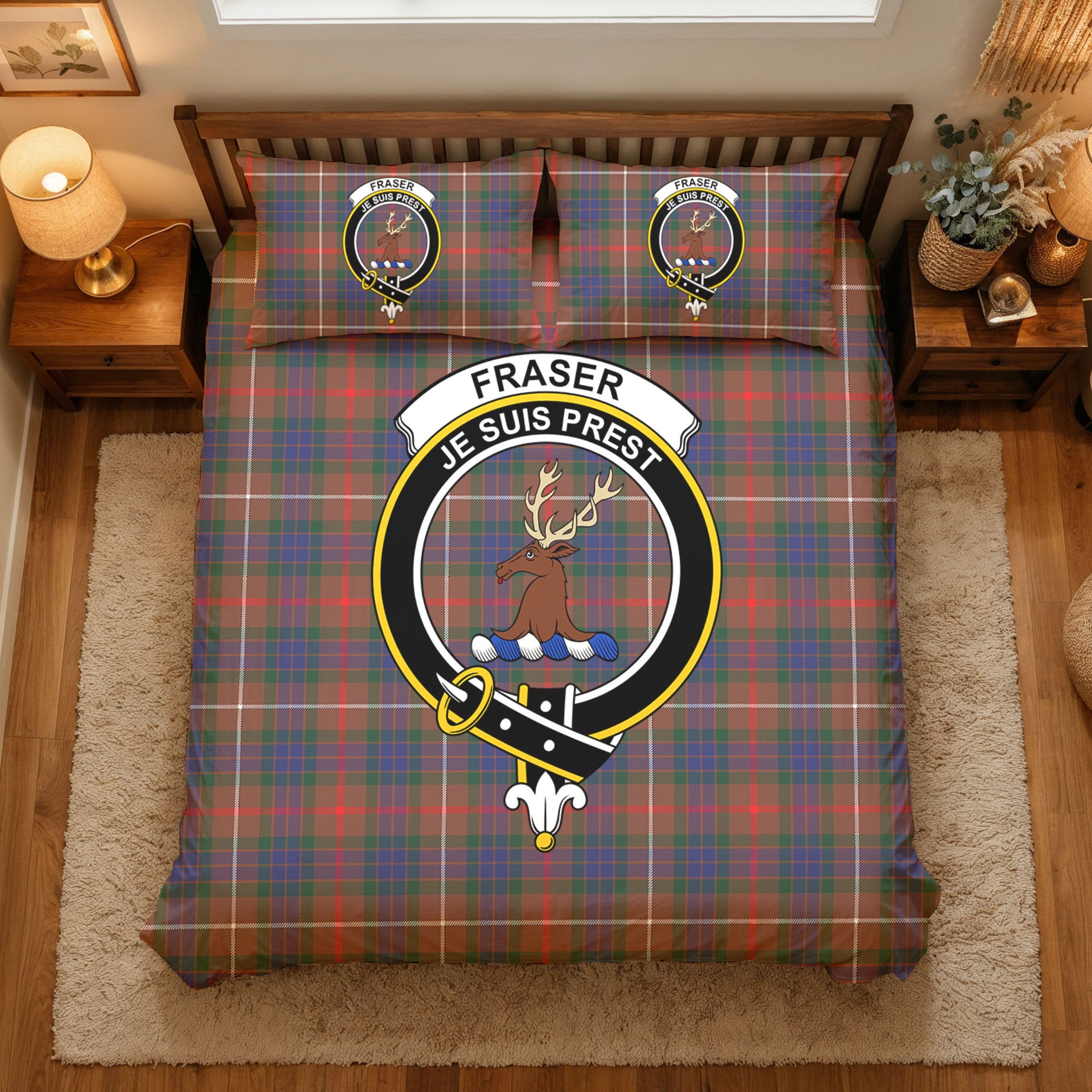 Fraser (of Lovat) Hunting Modern Tartan Crest Bedding Set