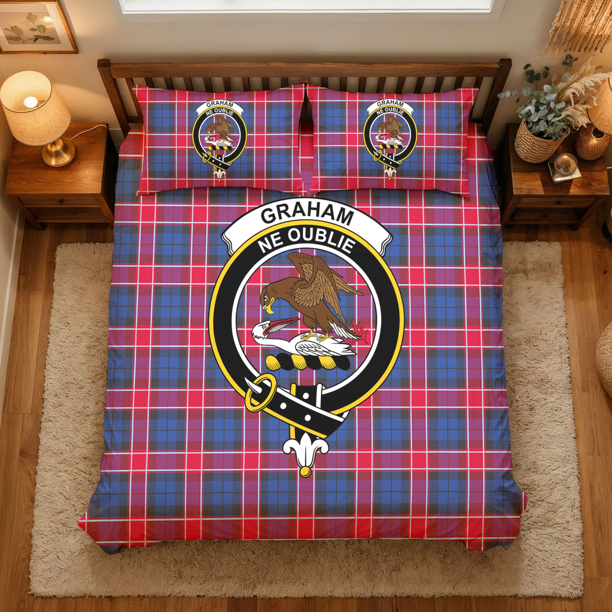 Graham of Menteith Red Tartan Crest Bedding Set