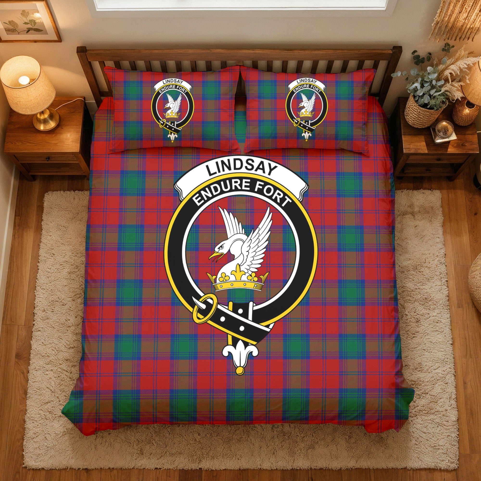 Lindsay Modern Tartan Crest Bedding Set